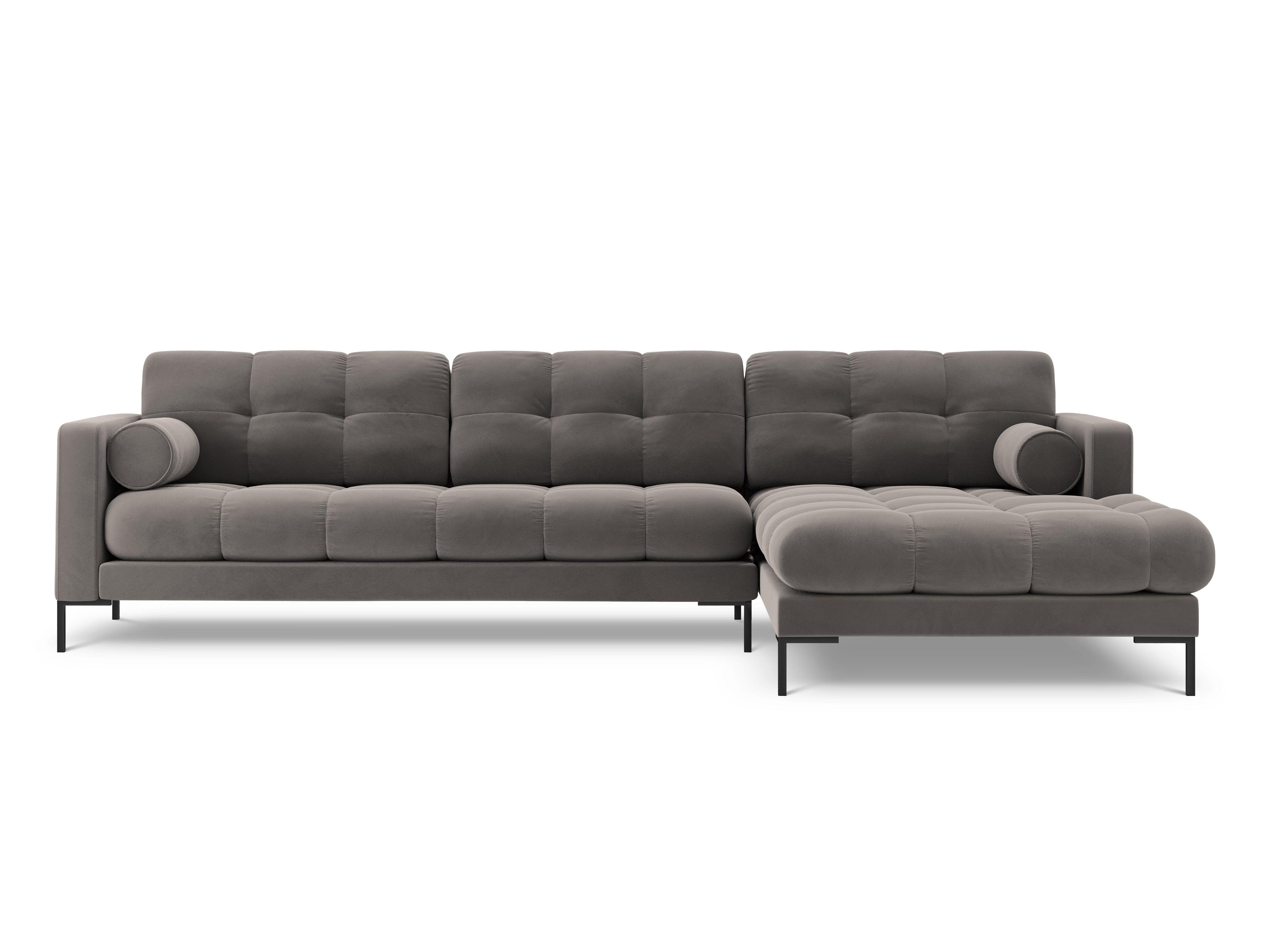 Narożnik aksamitny prawostronny BALI jasnoszary z czarną podstawą Cosmopolitan Design Eye on Design