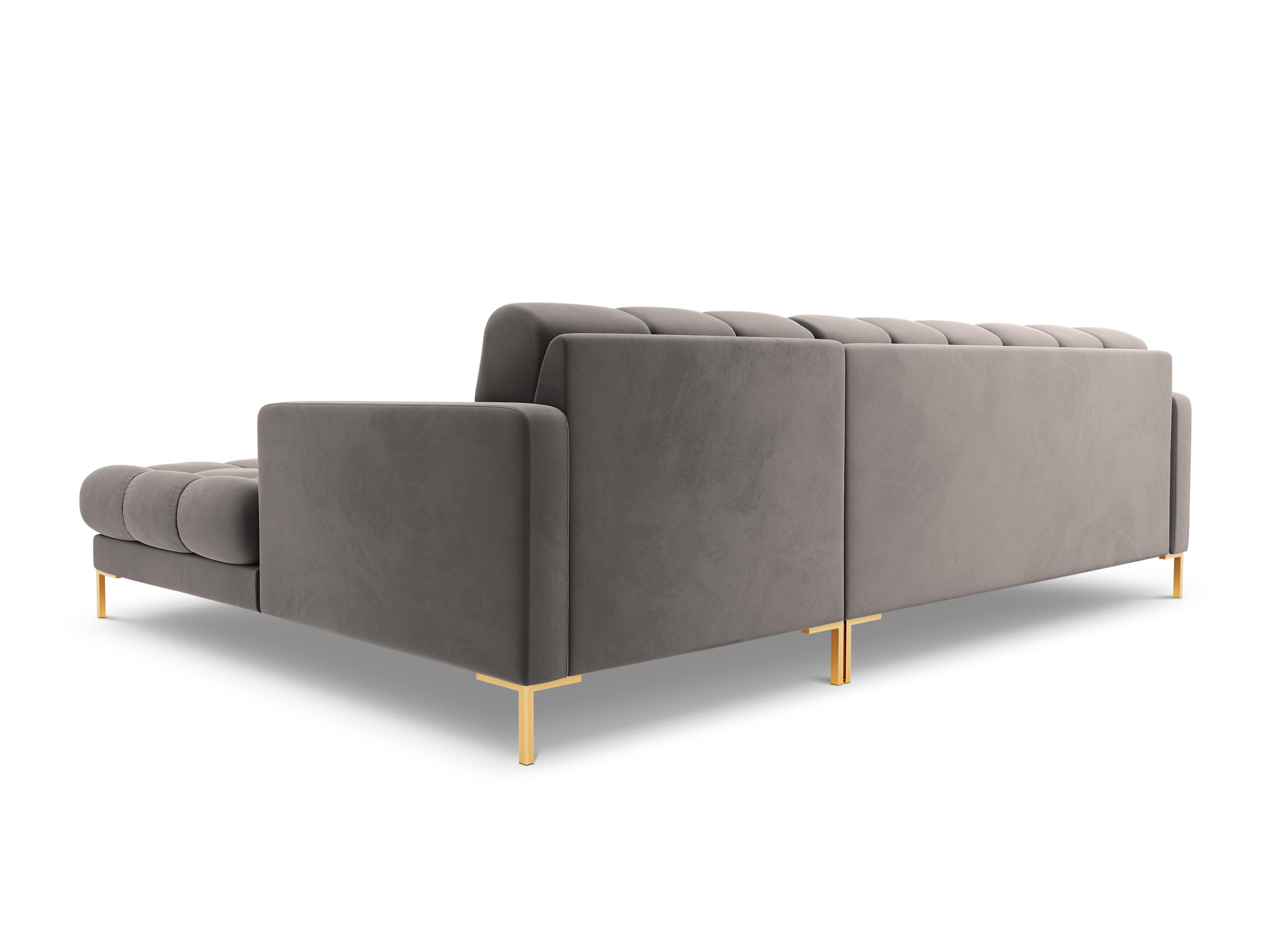 Narożnik aksamitny prawostronny BALI jasnoszary ze złotą podstawą Cosmopolitan Design Eye on Design