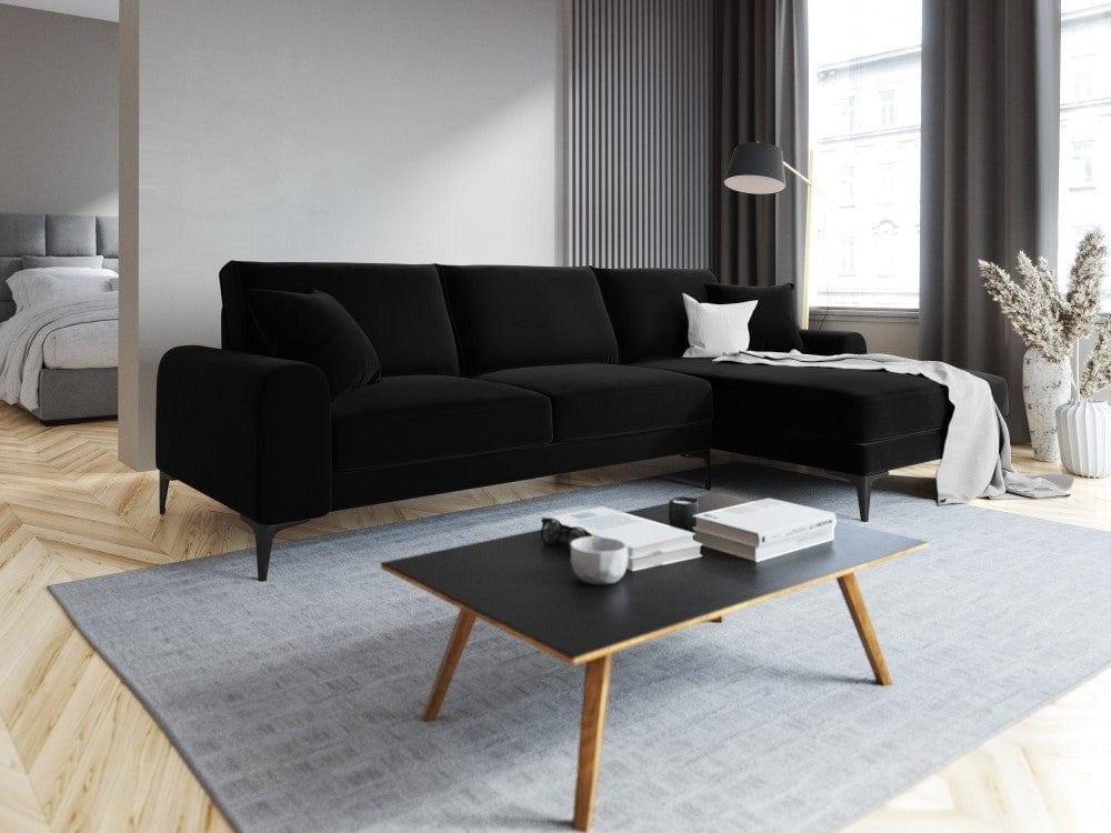 Narożnik aksamitny prawostronny MADARA czarny z czarną podstawą Mazzini Sofas Eye on Design