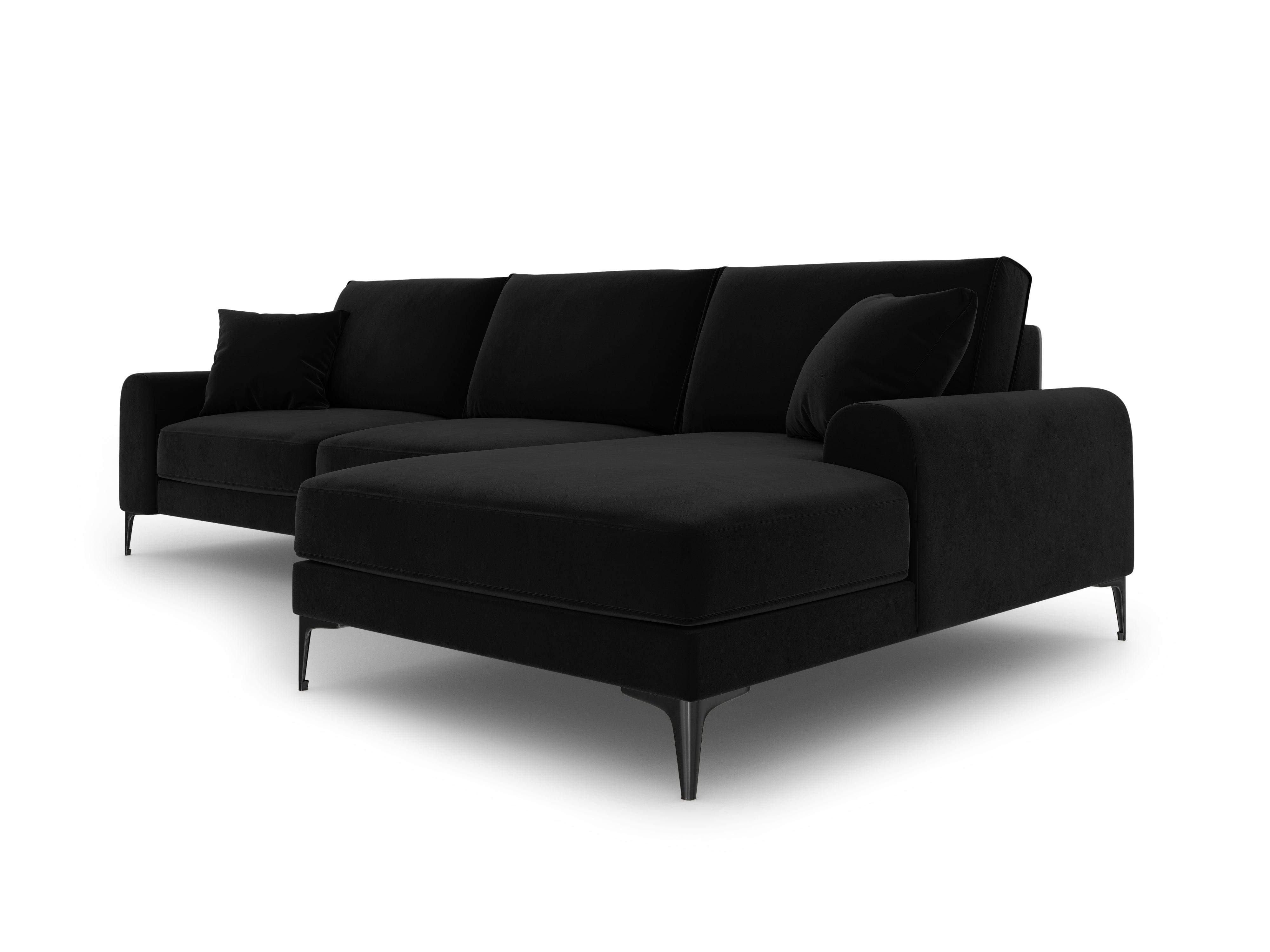 Narożnik aksamitny prawostronny MADARA czarny z czarną podstawą Mazzini Sofas Eye on Design