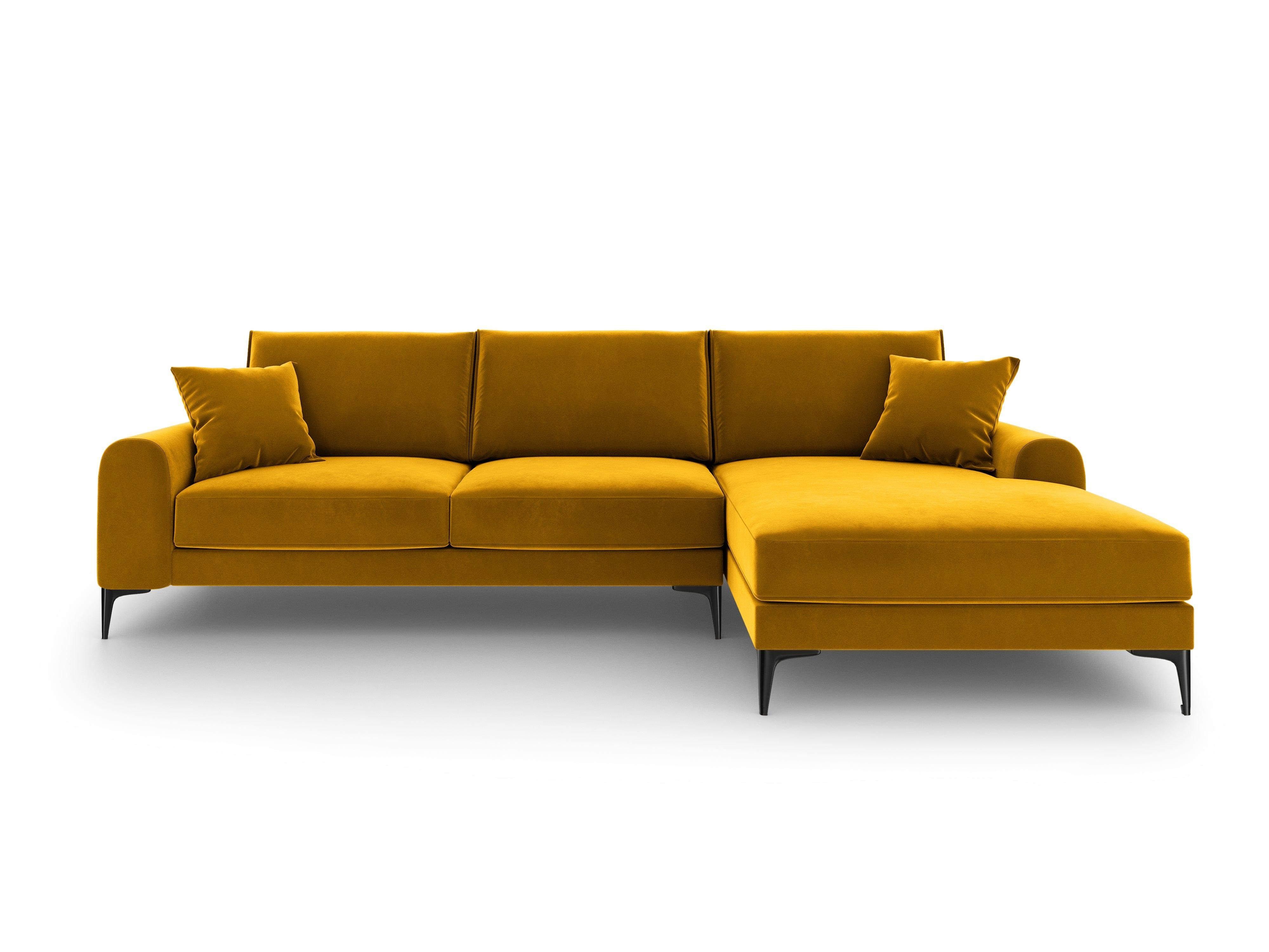 Narożnik aksamitny prawostronny MADARA musztardowy z czarną podstawą Mazzini Sofas Eye on Design