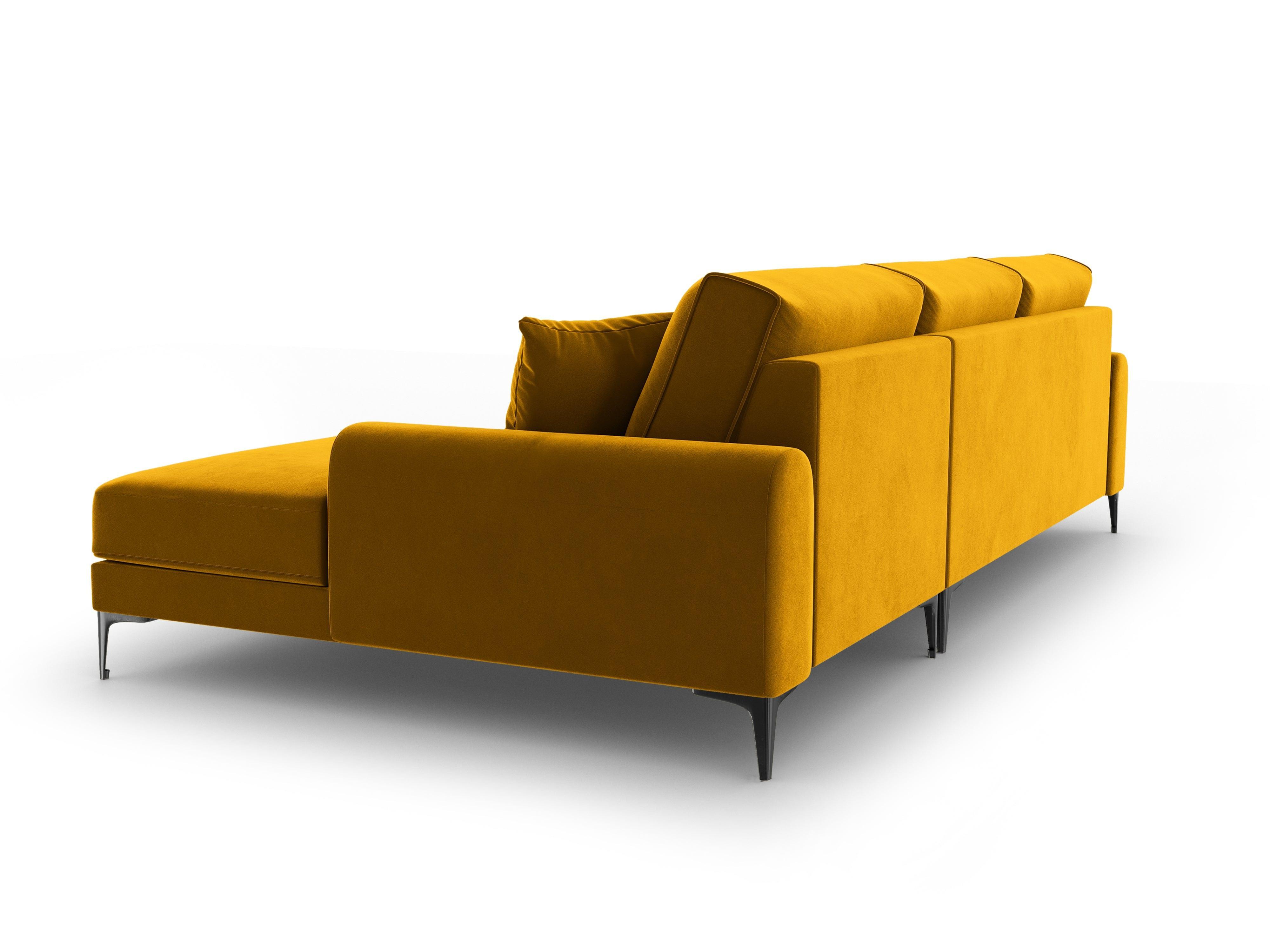 Narożnik aksamitny prawostronny MADARA musztardowy z czarną podstawą Mazzini Sofas Eye on Design