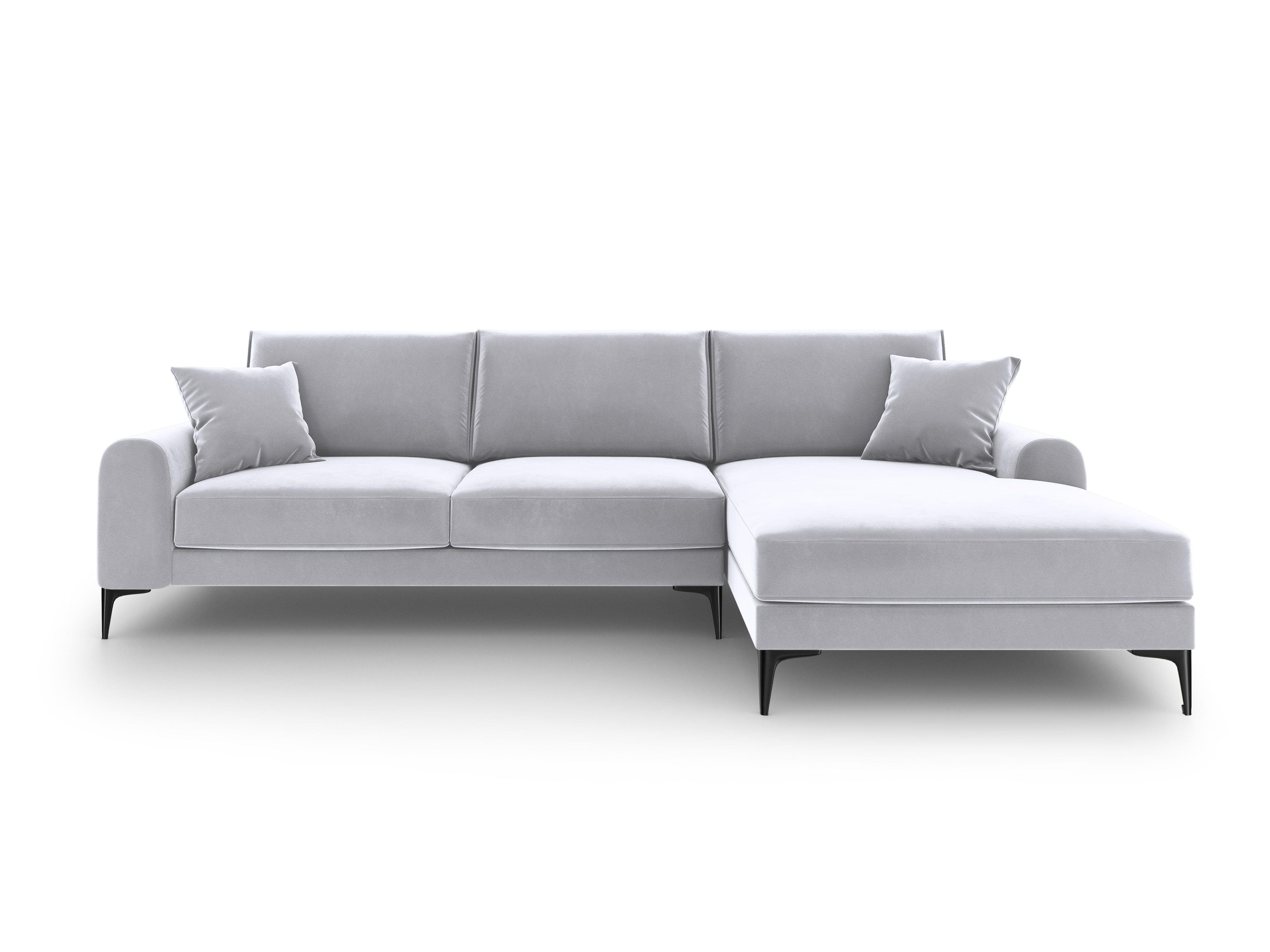 Narożnik aksamitny prawostronny MADARA srebrny z czarną podstawą Mazzini Sofas Eye on Design