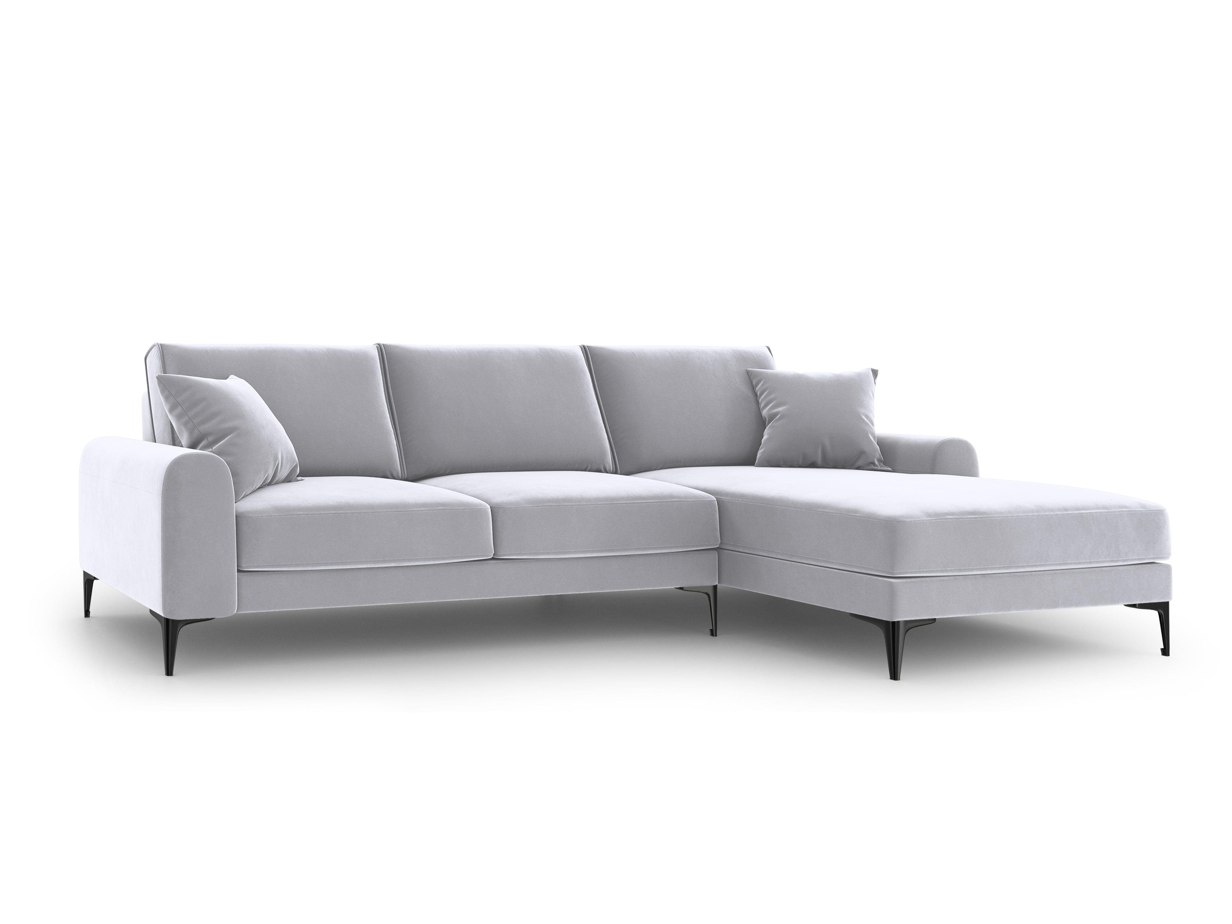Narożnik aksamitny prawostronny MADARA srebrny z czarną podstawą Mazzini Sofas Eye on Design