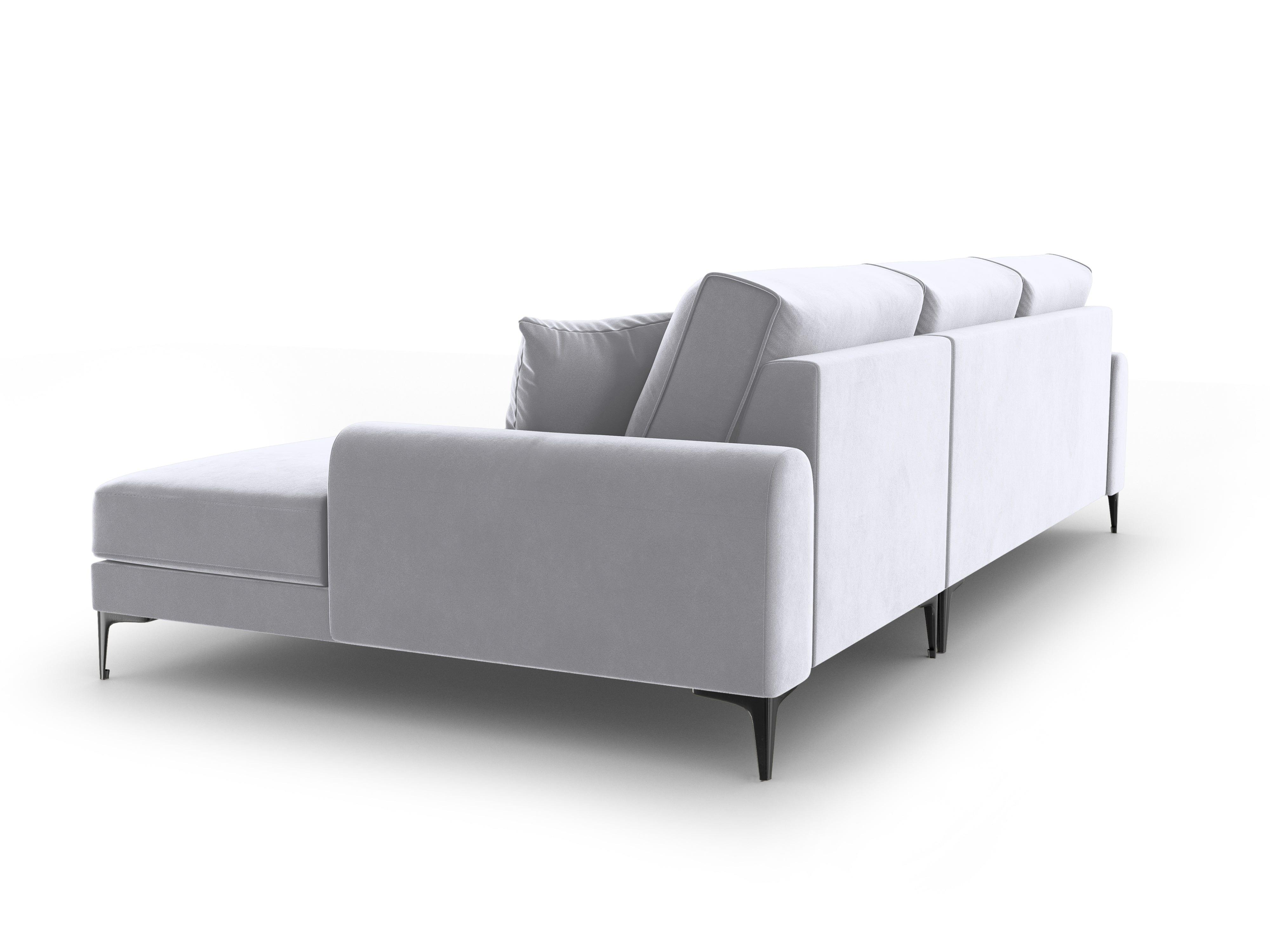 Narożnik aksamitny prawostronny MADARA srebrny z czarną podstawą Mazzini Sofas Eye on Design