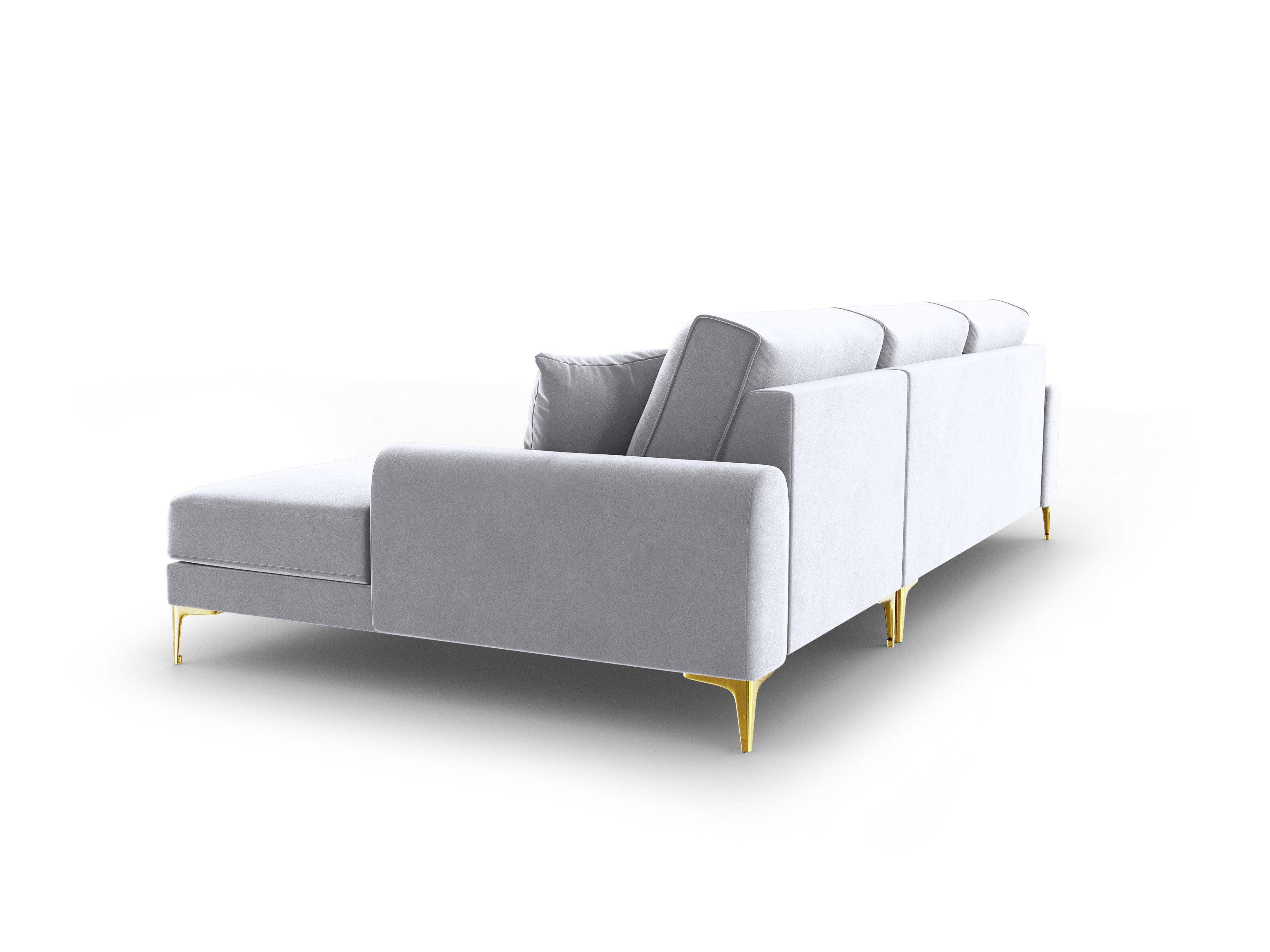 Narożnik aksamitny prawostronny MADARA srebrny ze złotą podstawą Mazzini Sofas Eye on Design