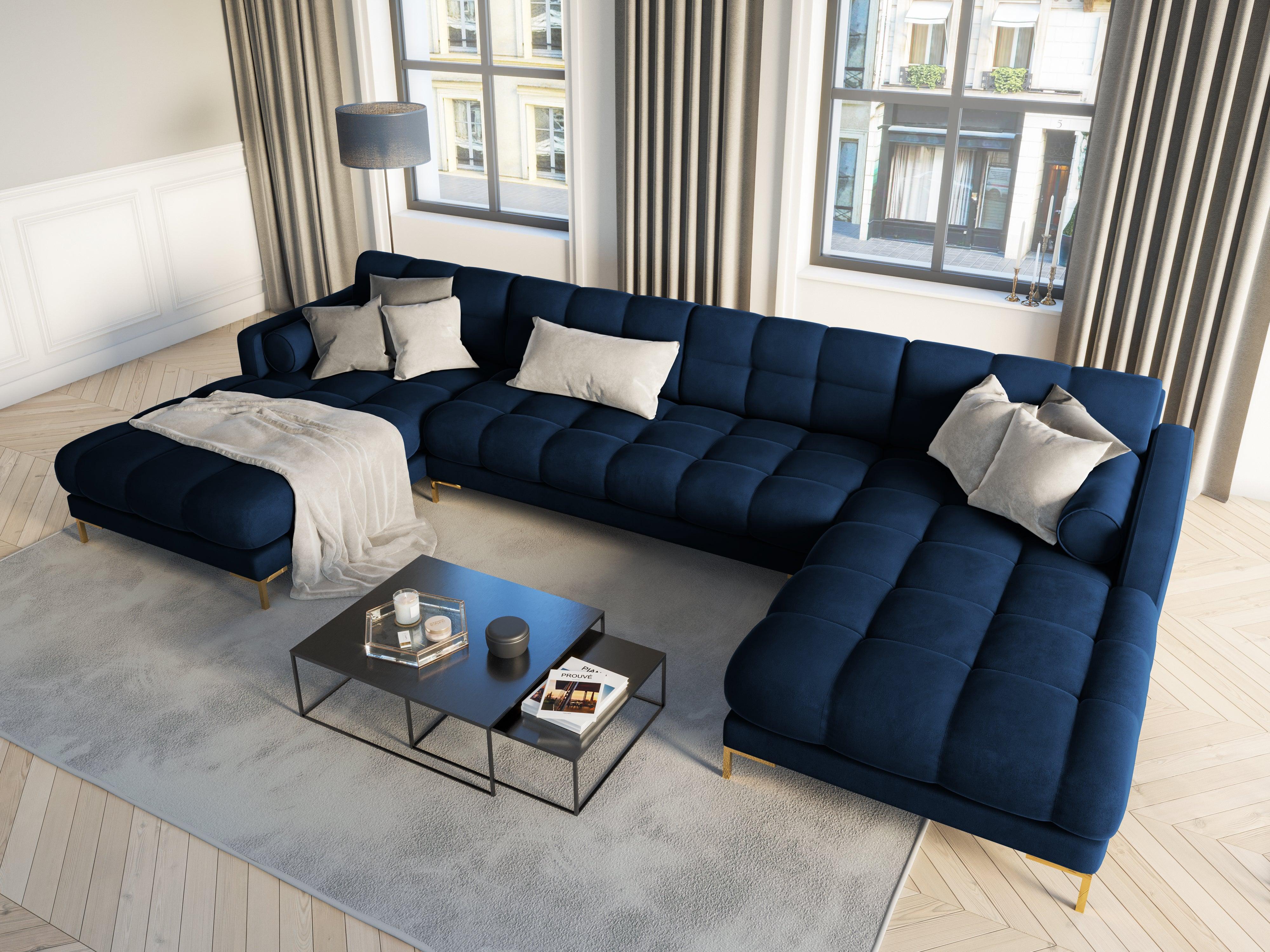 Narożnik aksamitny w kształcie U BALI granat królewski ze złotą podstawą Cosmopolitan Design Eye on Design