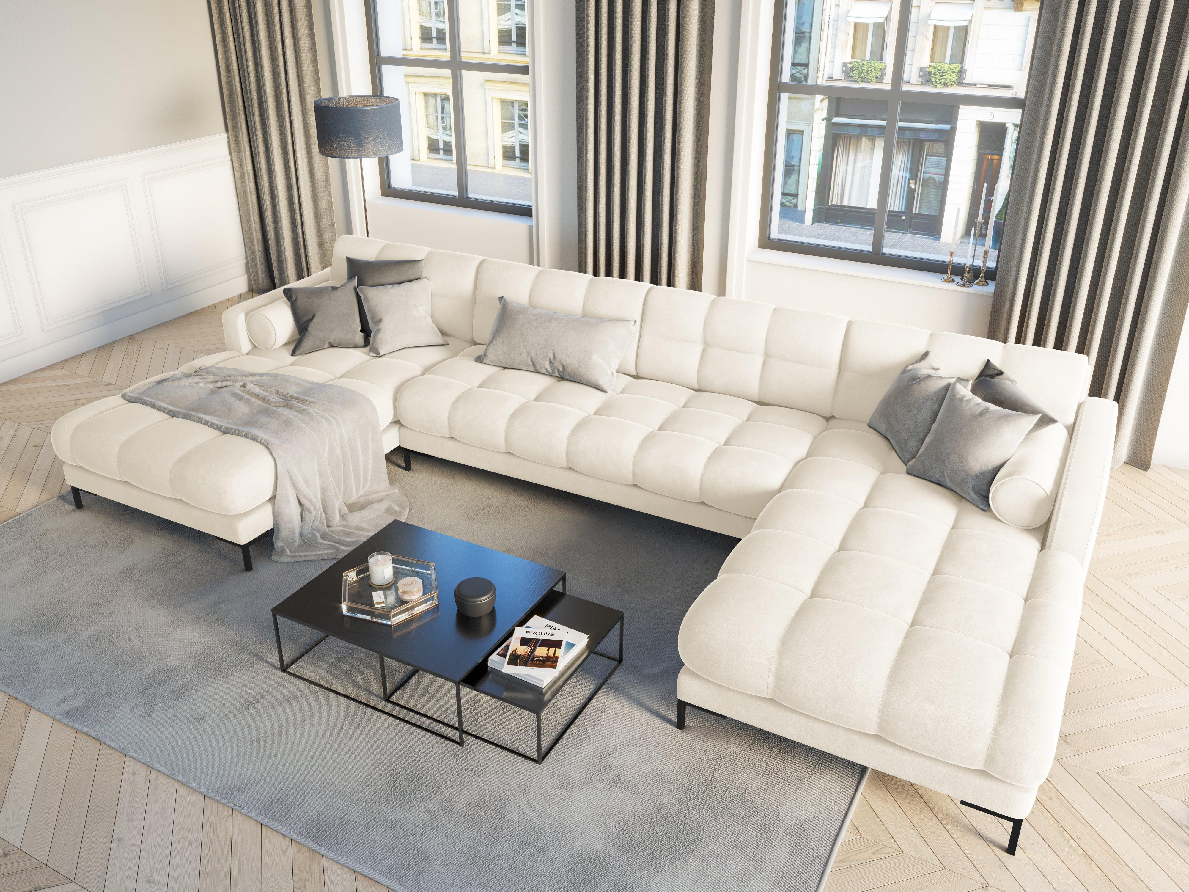 Narożnik aksamitny w kształcie U BALI jasnobeżowy z czarną podstawą Cosmopolitan Design Eye on Design