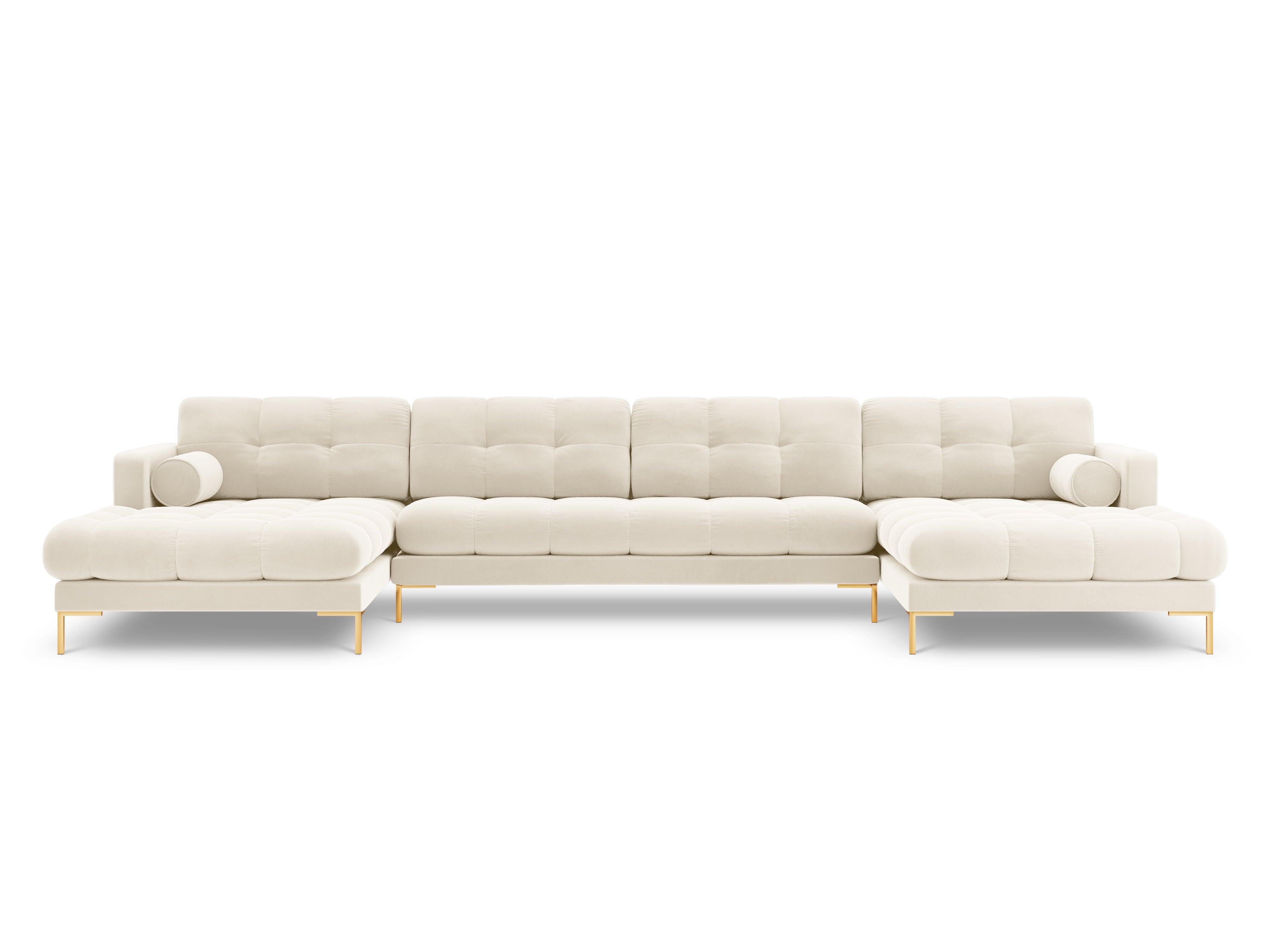 Narożnik aksamitny w kształcie U BALI jasnobeżowy ze złotą podstawą Cosmopolitan Design Eye on Design