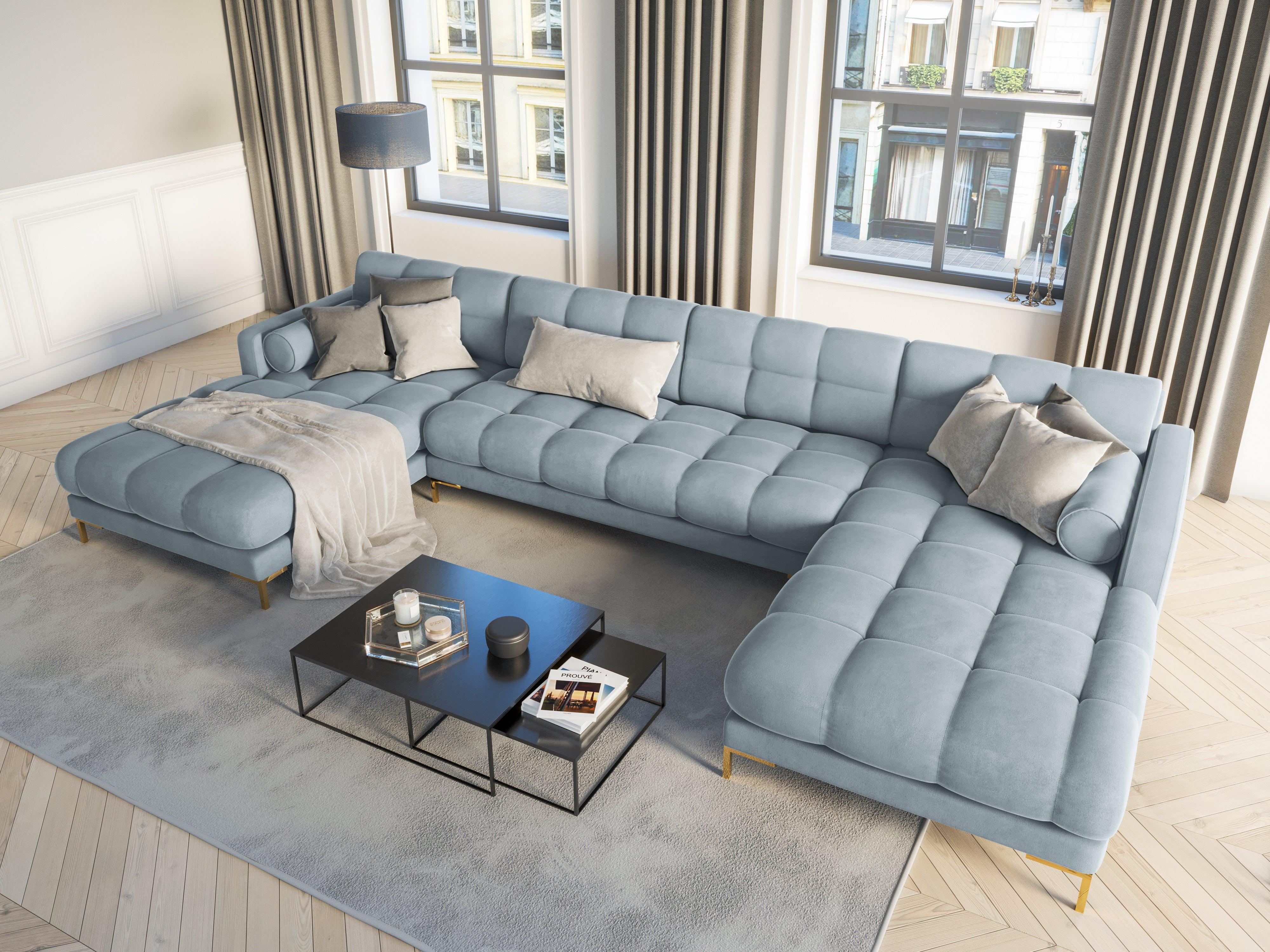 Narożnik aksamitny w kształcie U BALI jasnoniebieski ze złotą podstawą Cosmopolitan Design Eye on Design