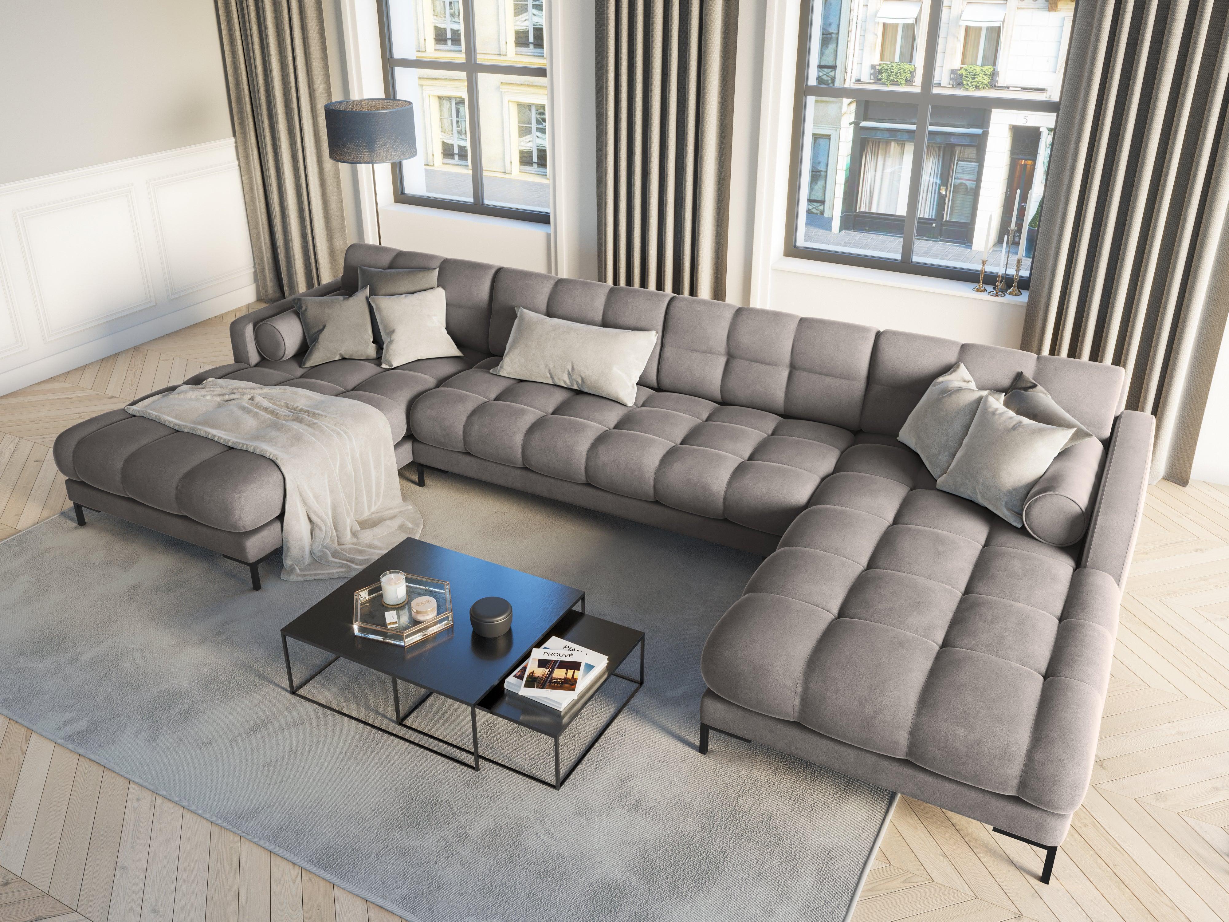 Narożnik aksamitny w kształcie U BALI jasnoszary z czarną podstawą Cosmopolitan Design Eye on Design