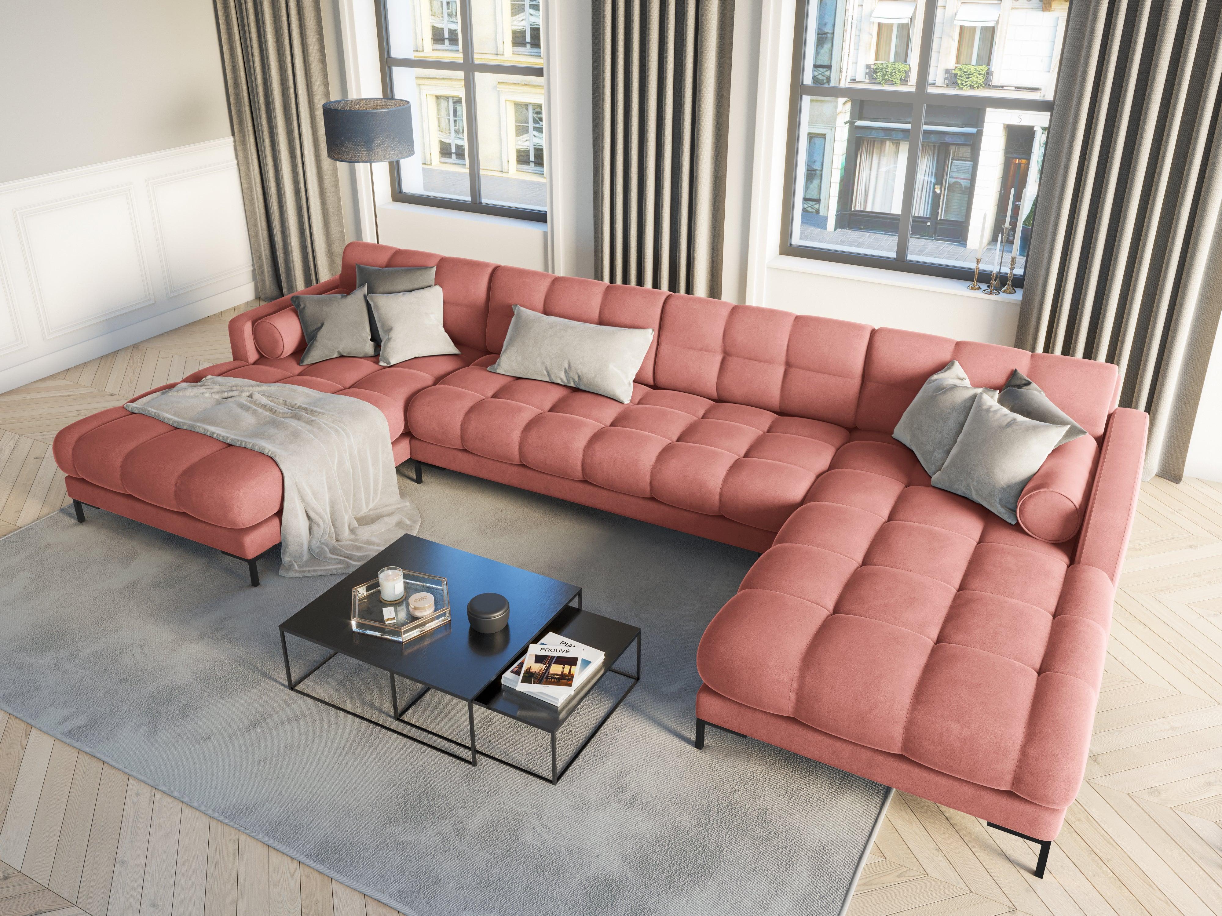 Narożnik aksamitny w kształcie U BALI różowy z czarną podstawą Cosmopolitan Design Eye on Design