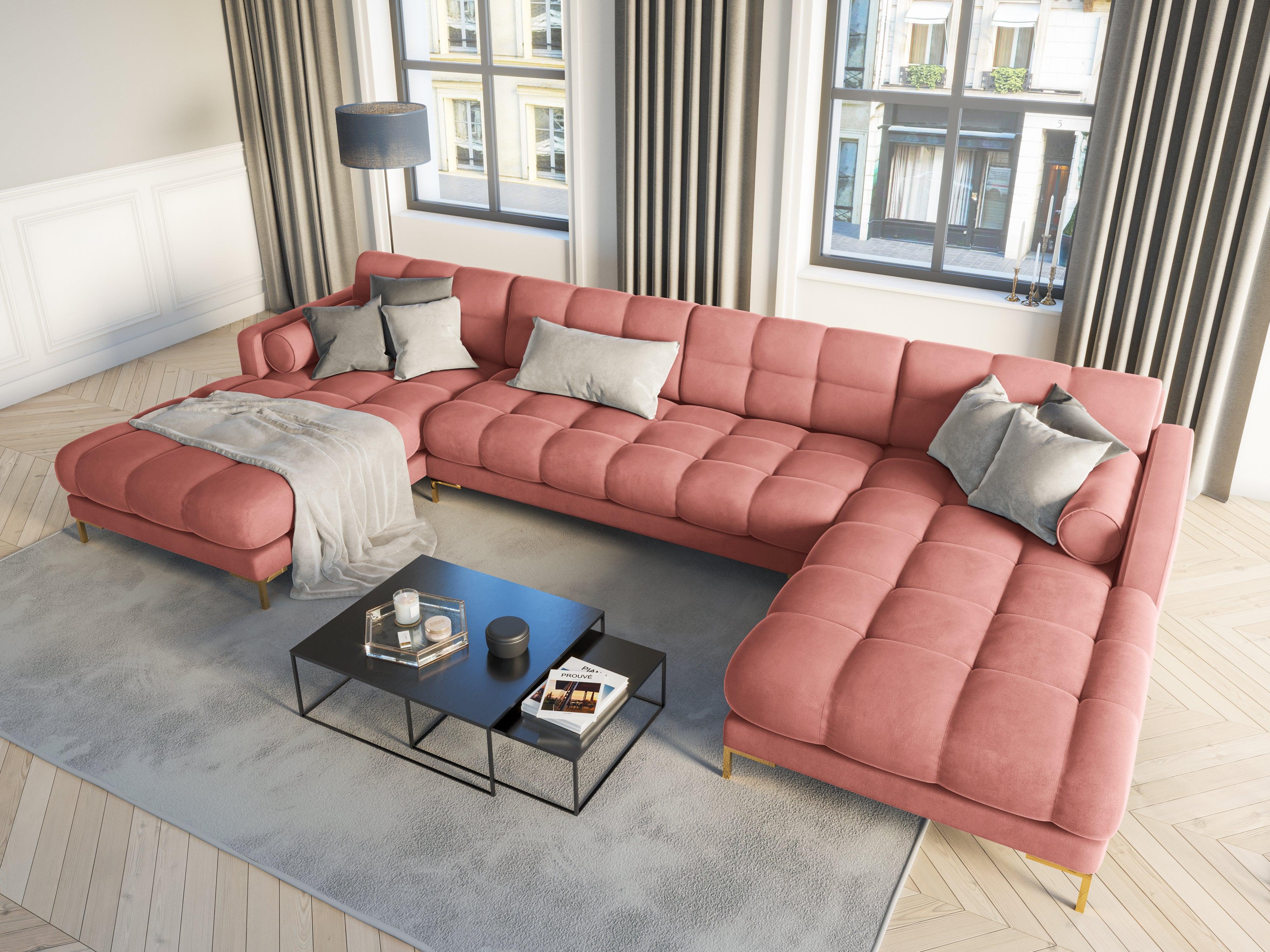 Narożnik aksamitny w kształcie U BALI różowy ze złotą podstawą Cosmopolitan Design Eye on Design