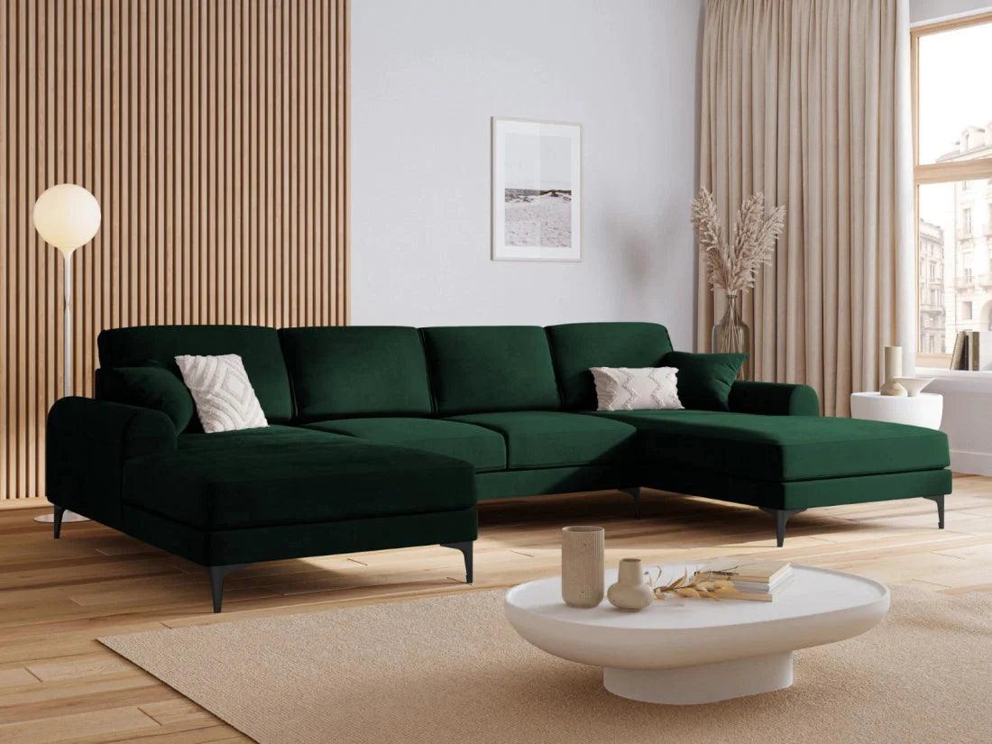 Narożnik aksamitny w kształcie U MADARA butelkowa zieleń z czarną podstawą Mazzini Sofas Eye on Design