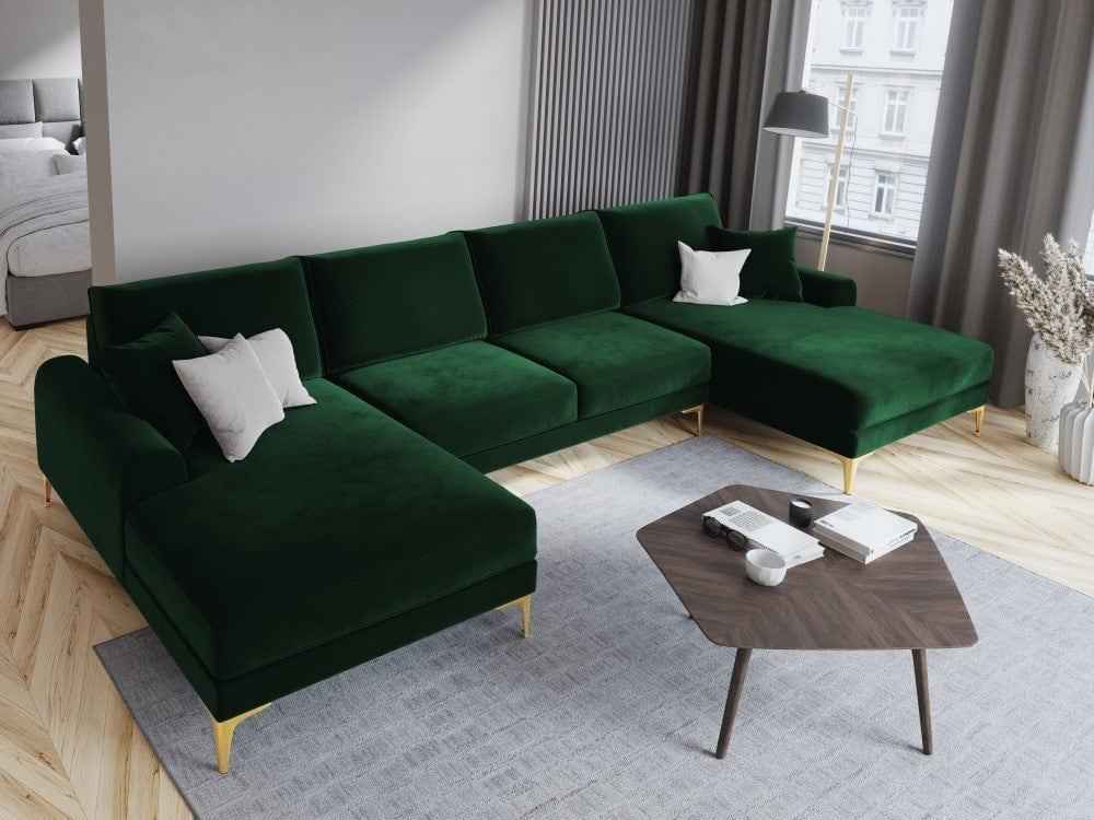 Narożnik aksamitny w kształcie U MADARA butelkowa zieleń ze złotą podstawą Mazzini Sofas Eye on Design