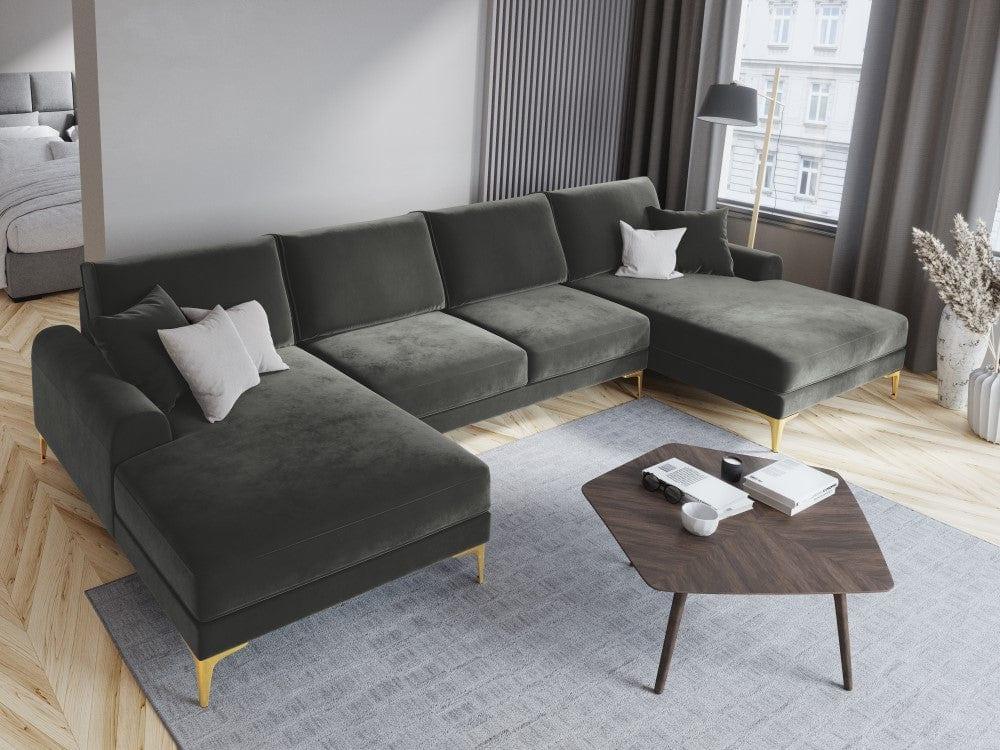 Narożnik aksamitny w kształcie U MADARA ciemnoszary ze złotą podstawą Mazzini Sofas Eye on Design