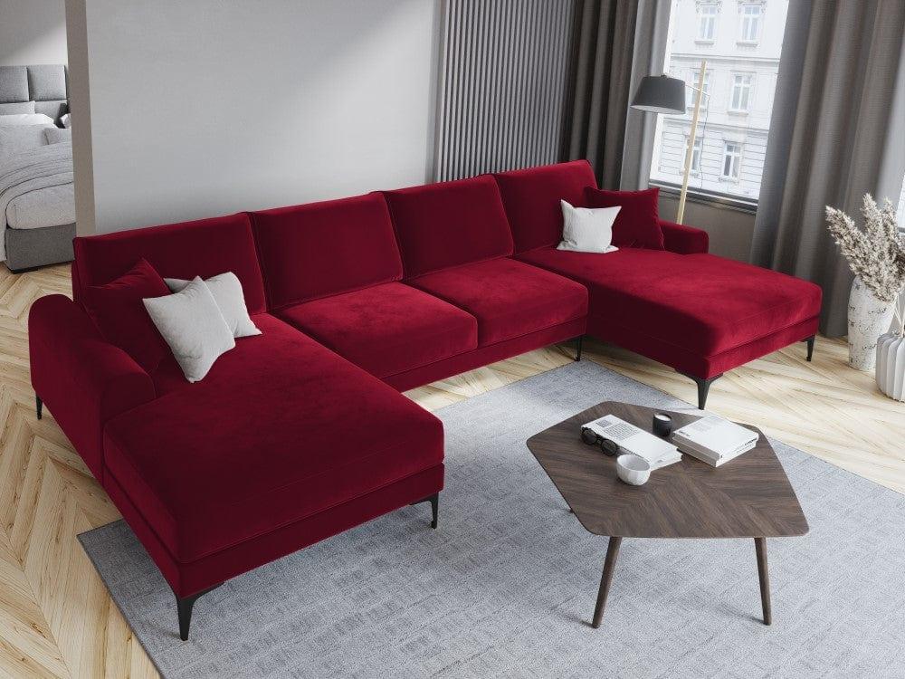 Narożnik aksamitny w kształcie U MADARA czerwony z czarną podstawą Mazzini Sofas Eye on Design