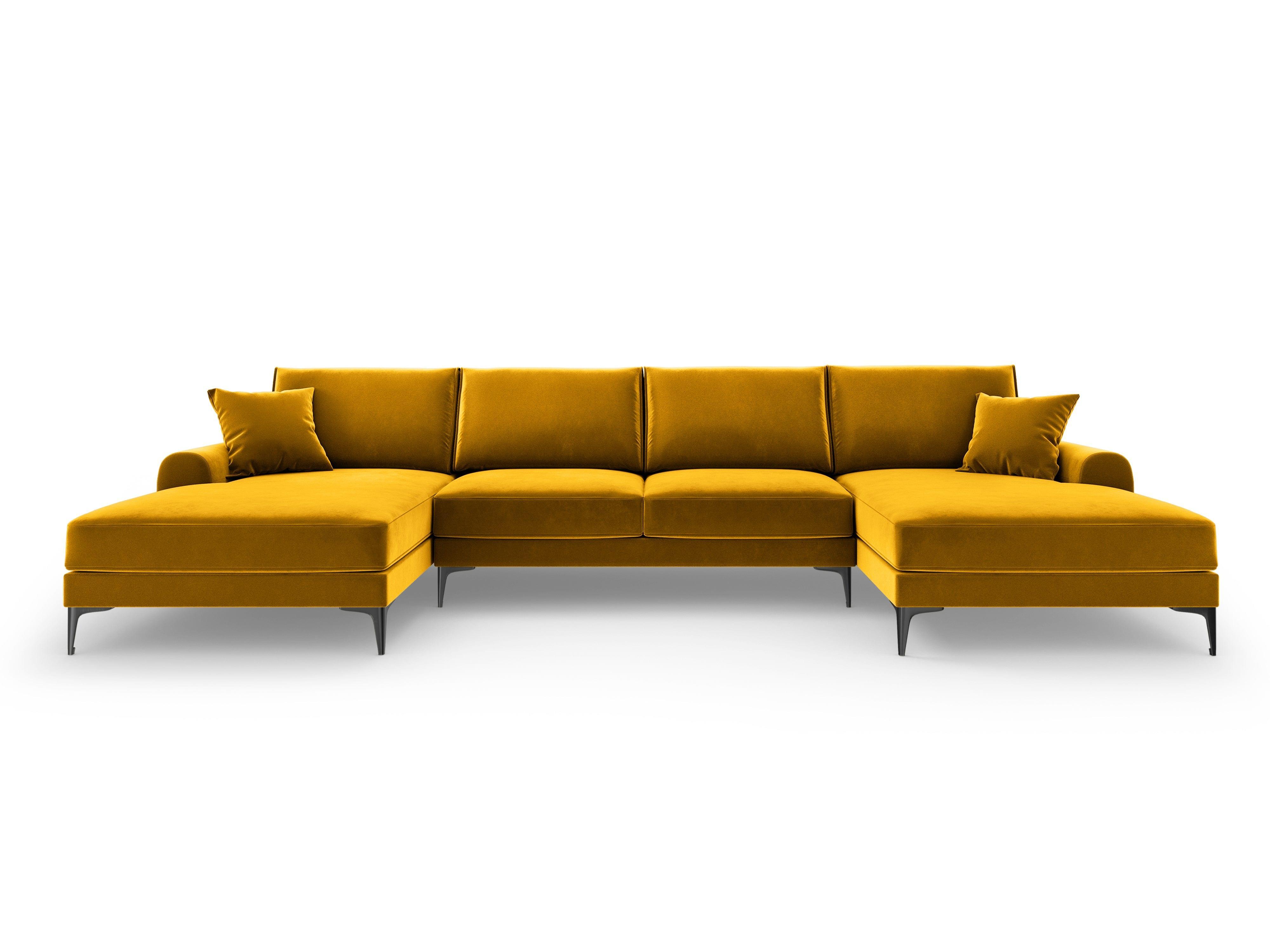 Narożnik aksamitny w kształcie U MADARA musztardowy z czarną podstawą Mazzini Sofas Eye on Design