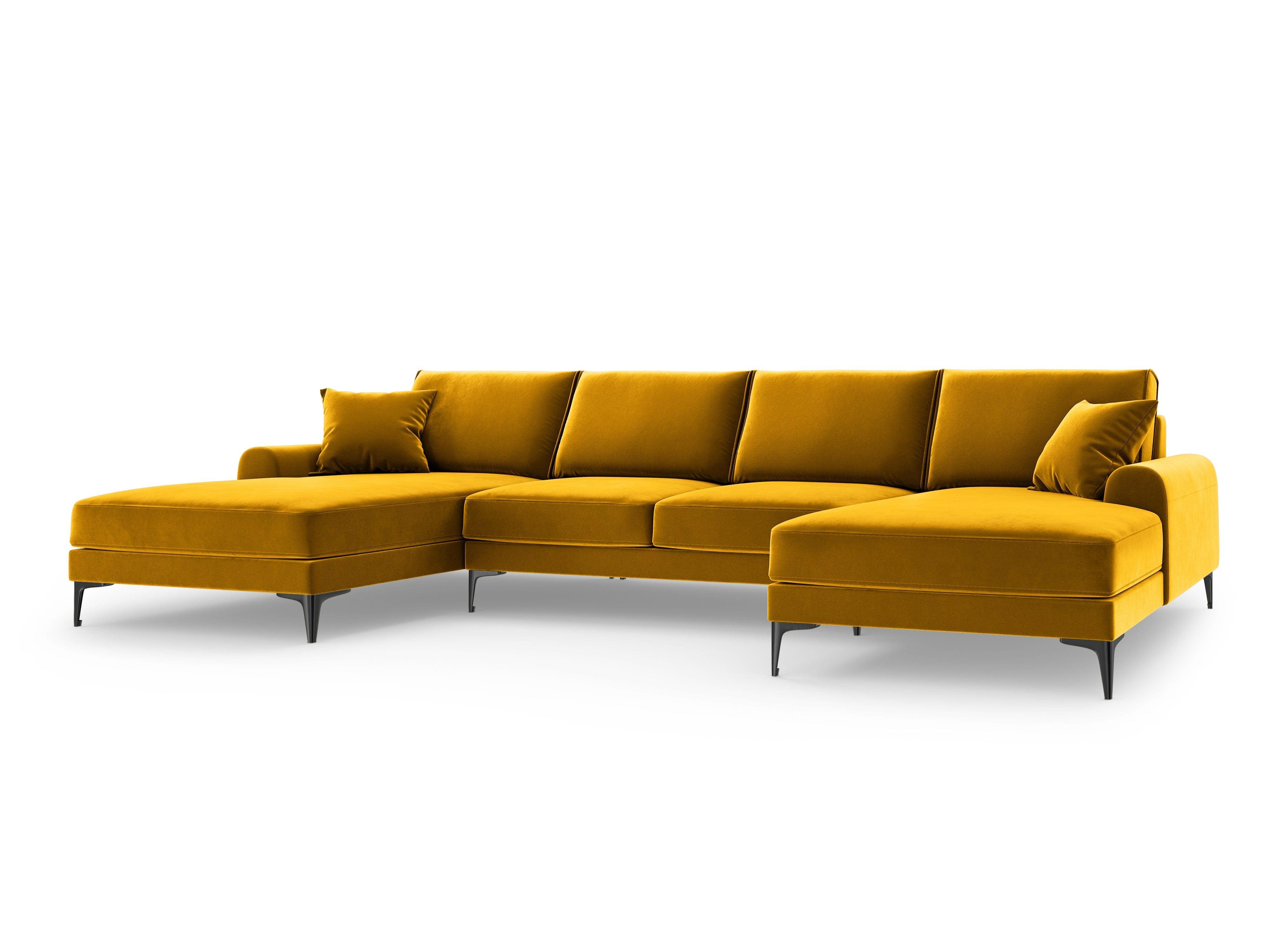 Narożnik aksamitny w kształcie U MADARA musztardowy z czarną podstawą Mazzini Sofas Eye on Design