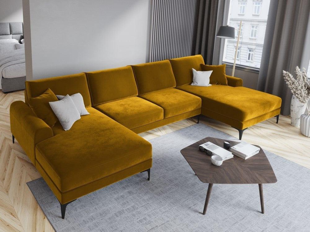 Narożnik aksamitny w kształcie U MADARA musztardowy z czarną podstawą Mazzini Sofas Eye on Design