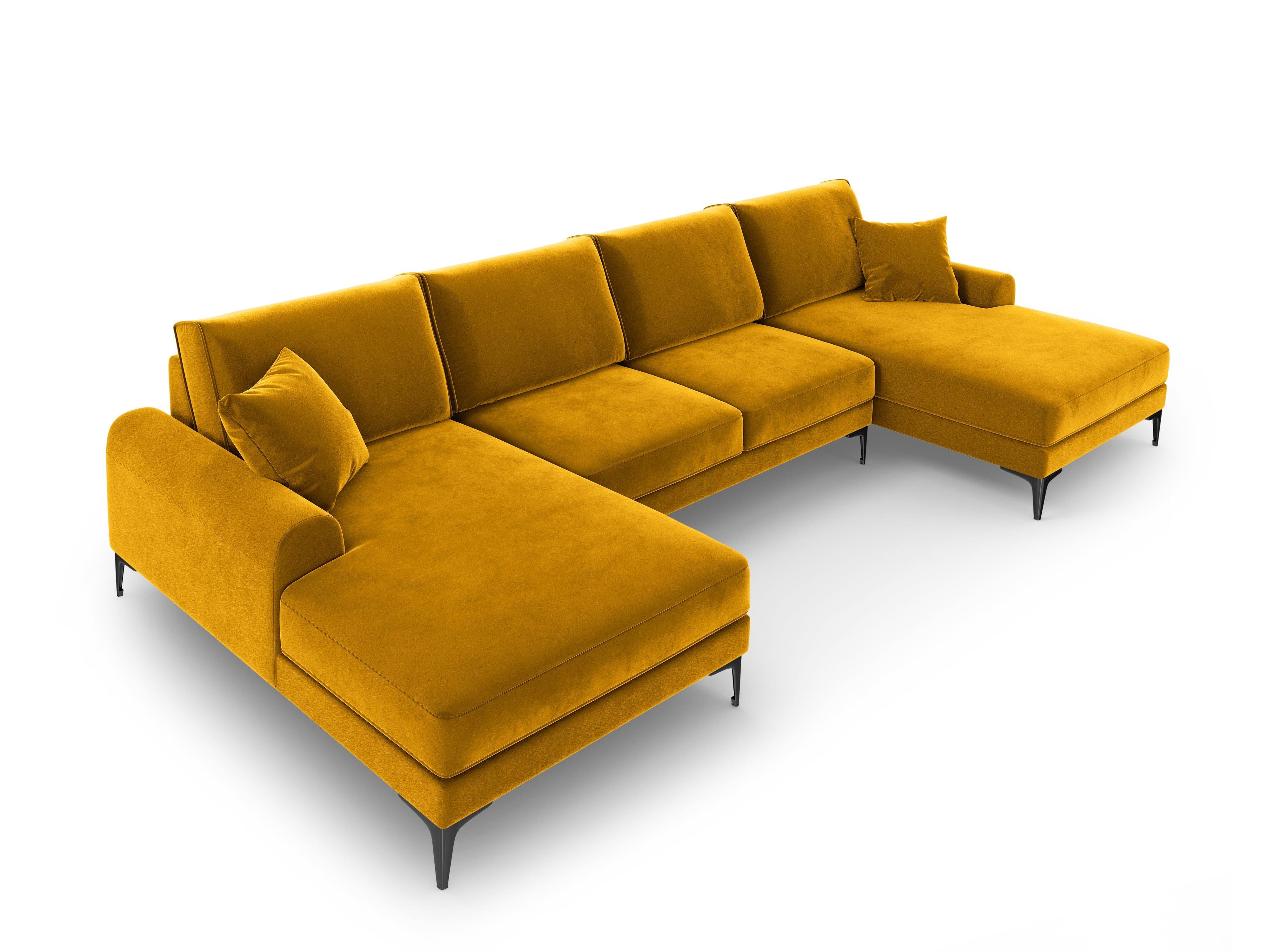Narożnik aksamitny w kształcie U MADARA musztardowy z czarną podstawą Mazzini Sofas Eye on Design