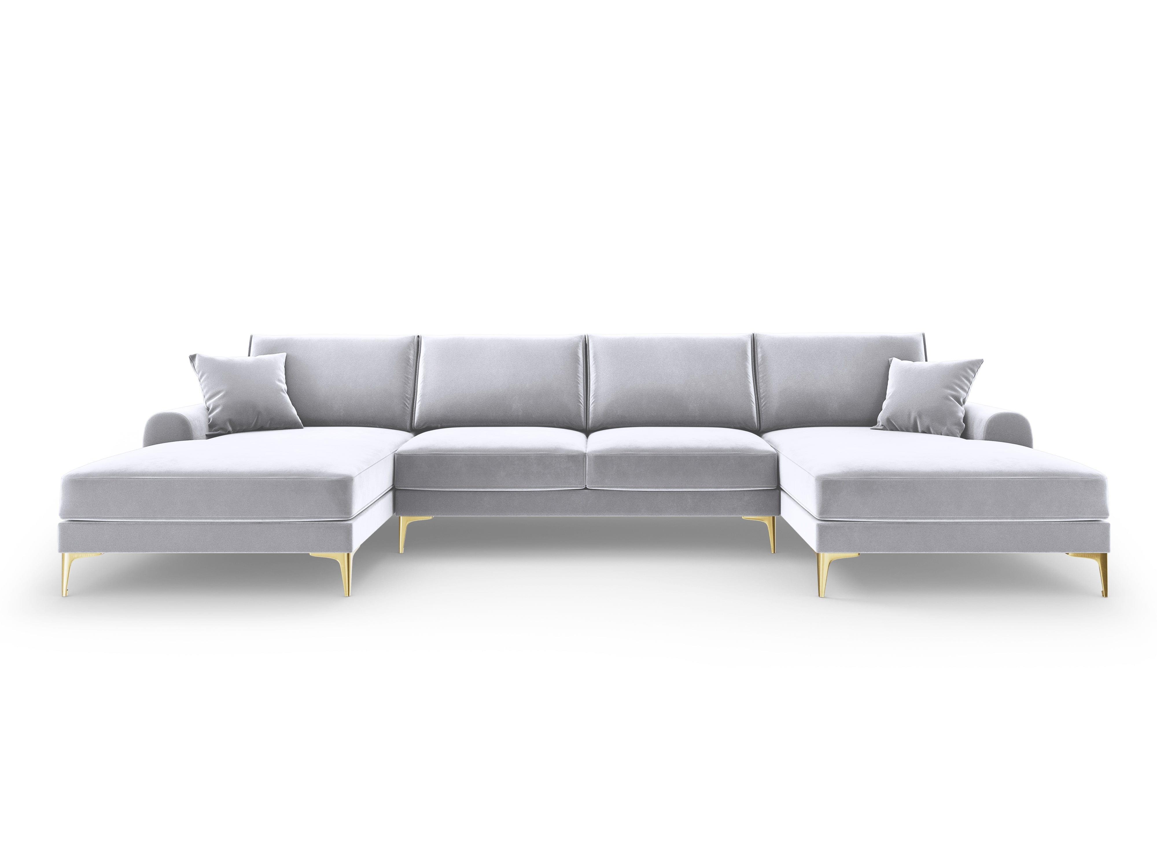 Narożnik aksamitny w kształcie U MADARA srebrny ze złotą podstawą Mazzini Sofas Eye on Design