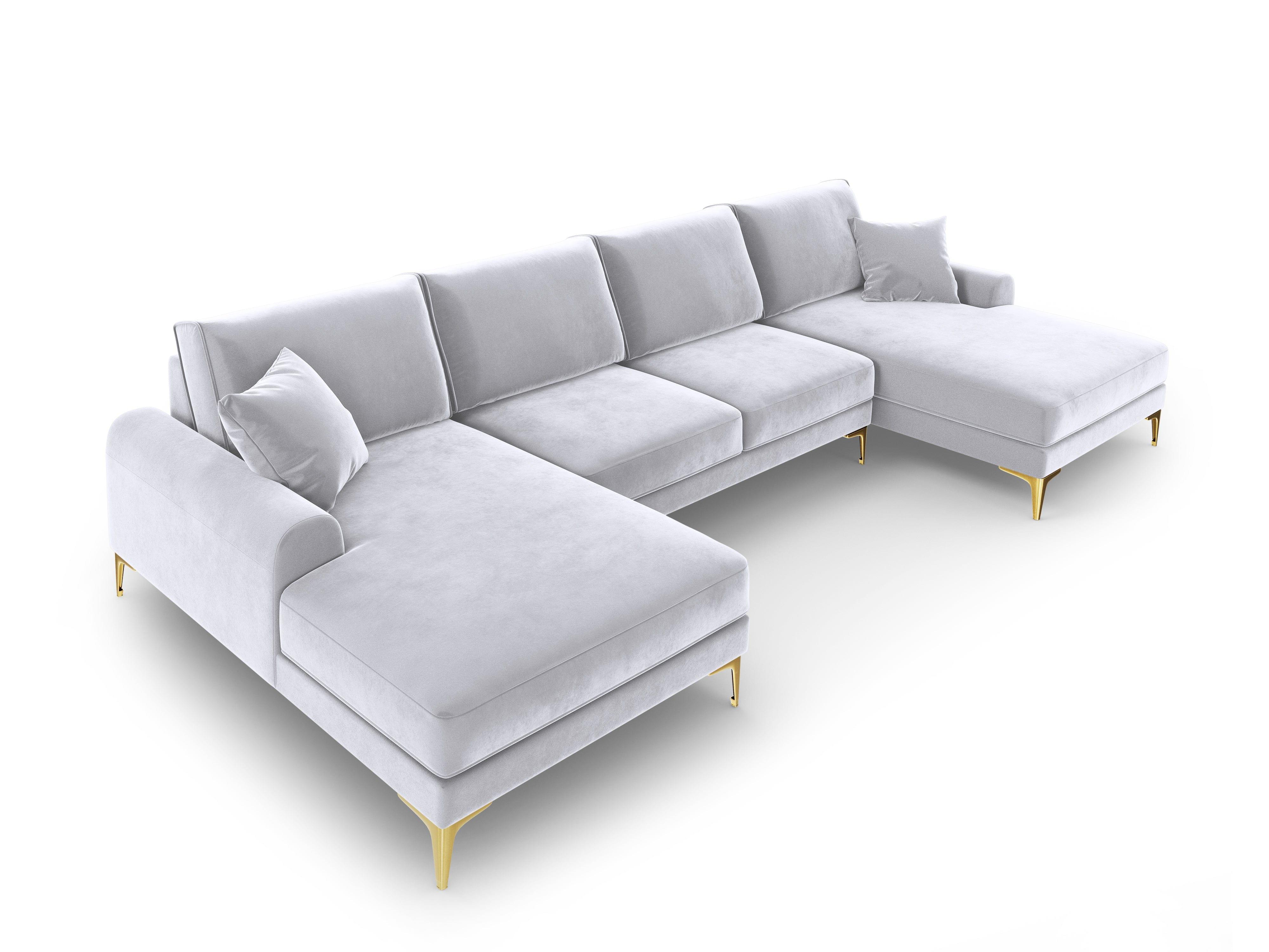 Narożnik aksamitny w kształcie U MADARA srebrny ze złotą podstawą Mazzini Sofas Eye on Design