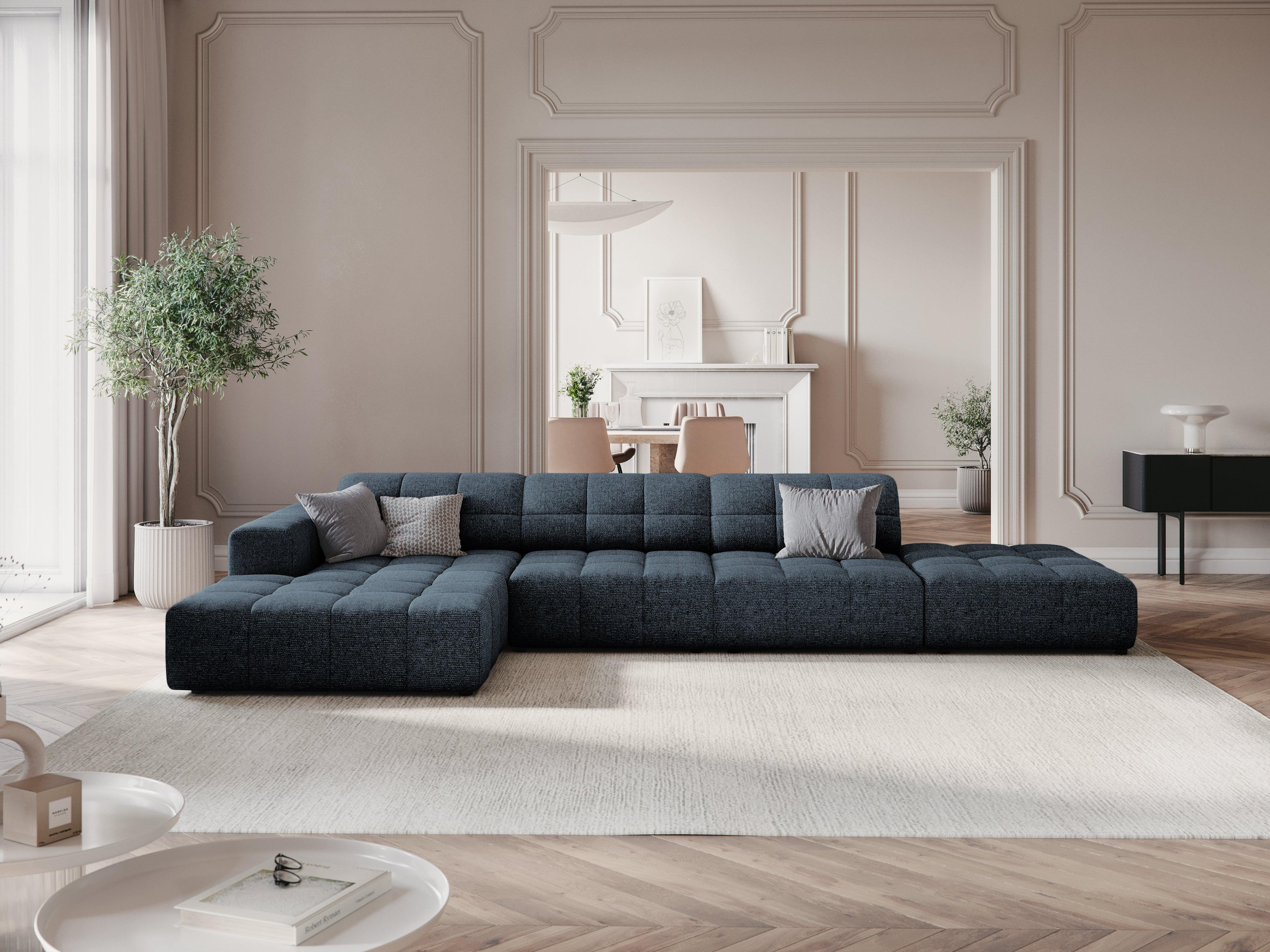 Narożnik lewostronny 5-osobowy CHICAGO niebieski szenil – sofa narożna