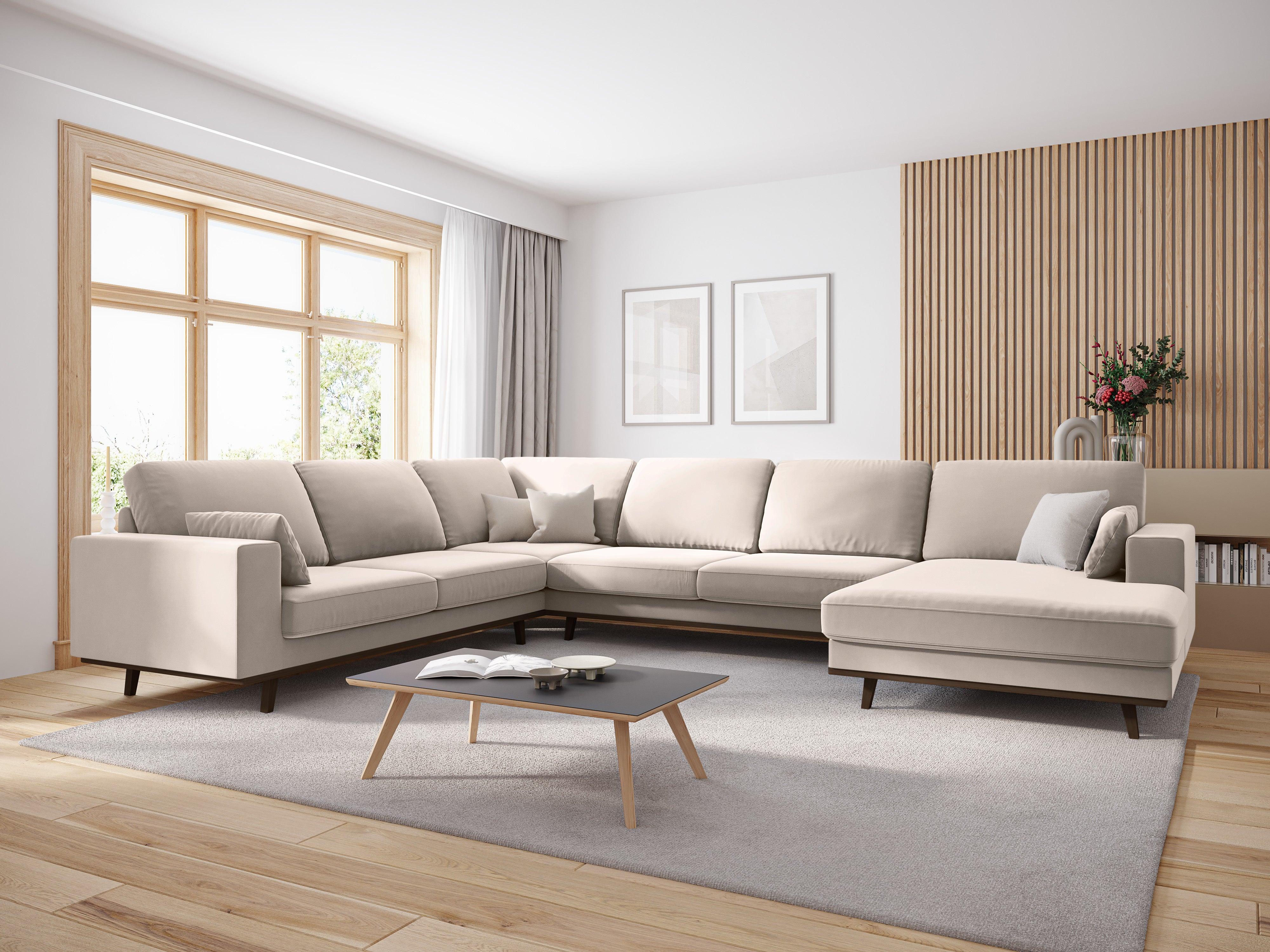 Narożnik lewostronny aksamitny panoramiczny HEBE beżowy Mazzini Sofas Eye on Design
