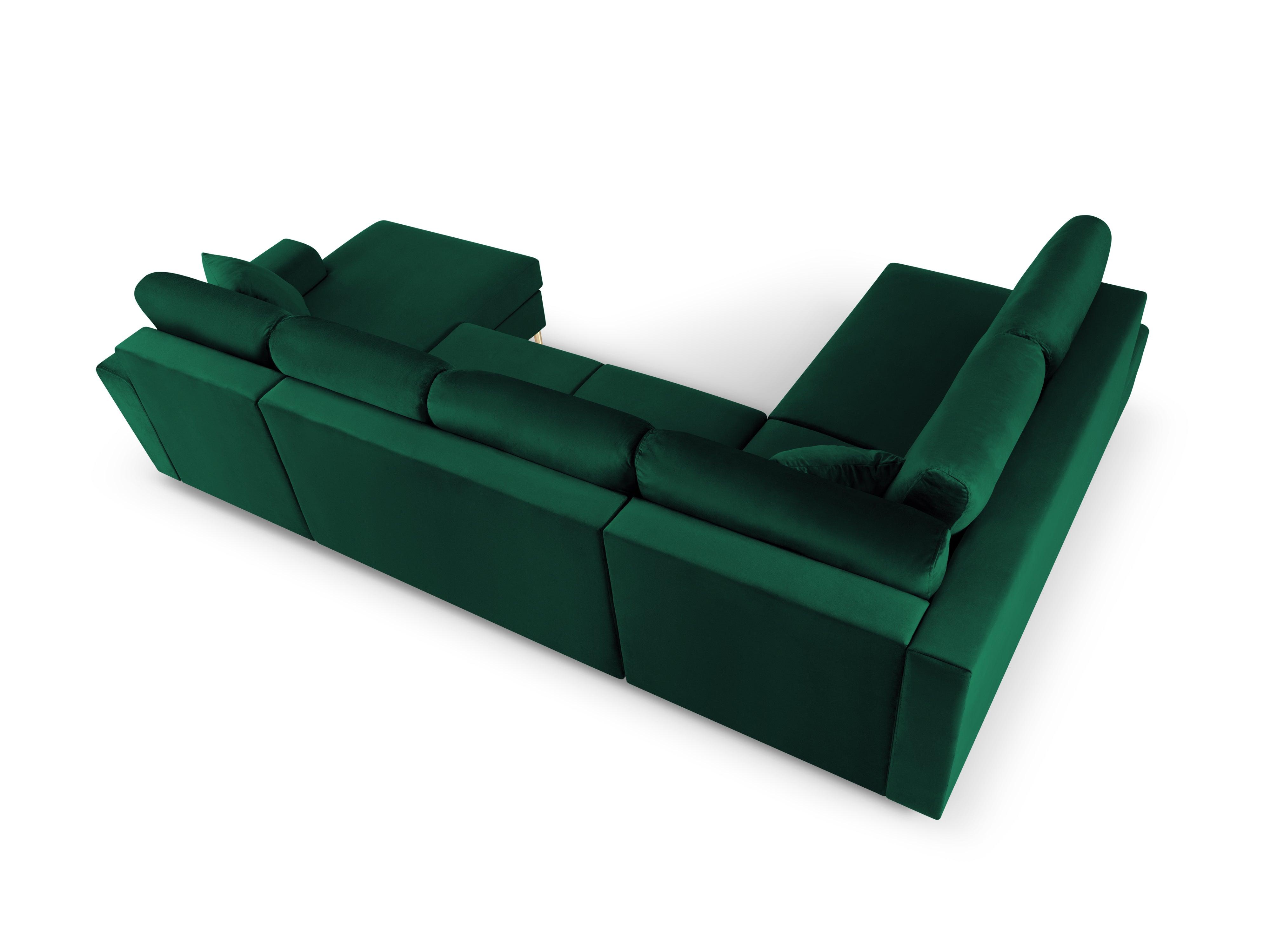 Narożnik lewostronny aksamitny panoramiczny z funkcją spania KYOTO butelkowa zieleń z czarną podstawą Cosmopolitan Design Eye on Design