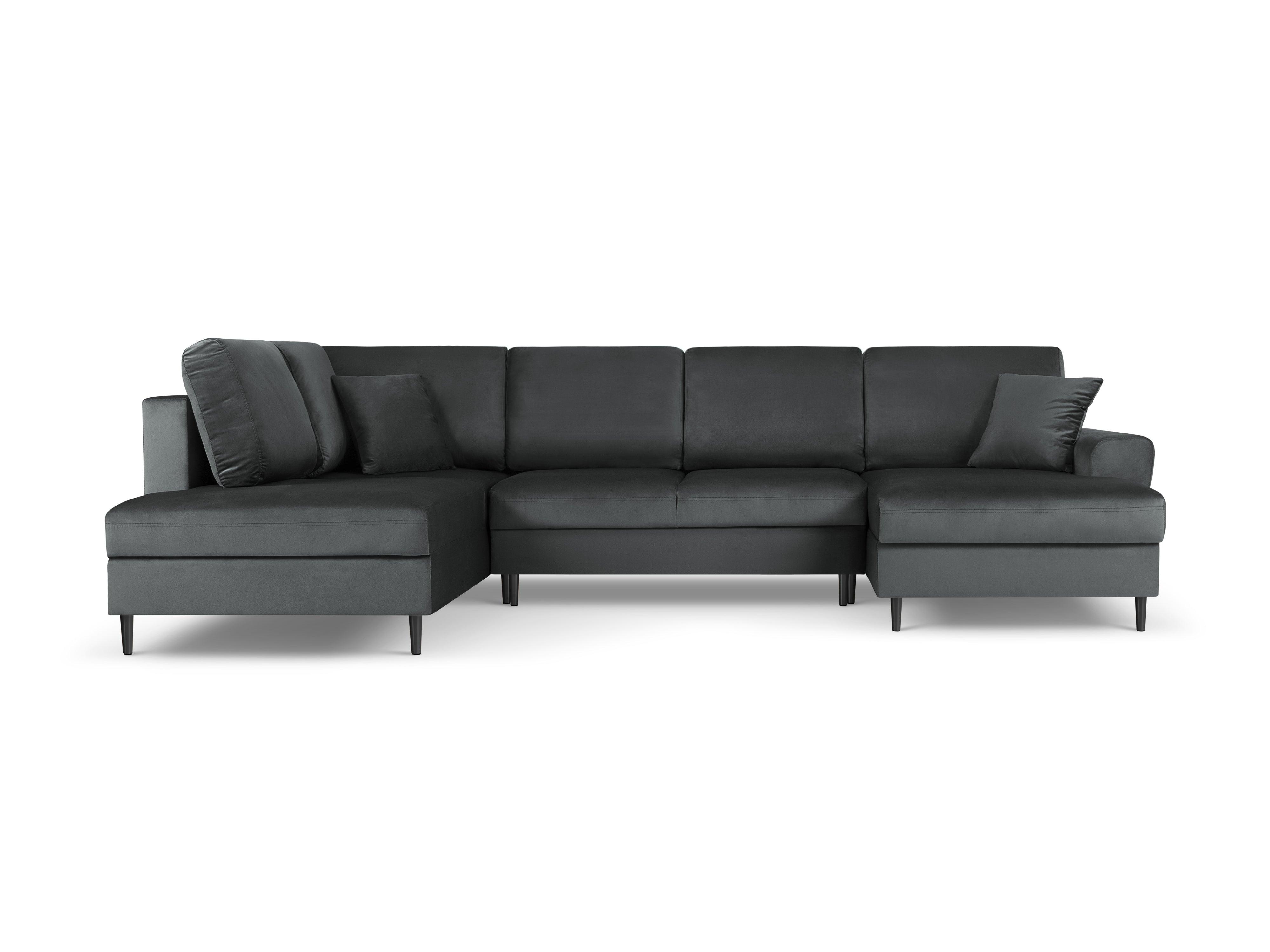 Narożnik lewostronny aksamitny panoramiczny z funkcją spania KYOTO ciemnoszary z czarną podstawą Cosmopolitan Design Eye on Design