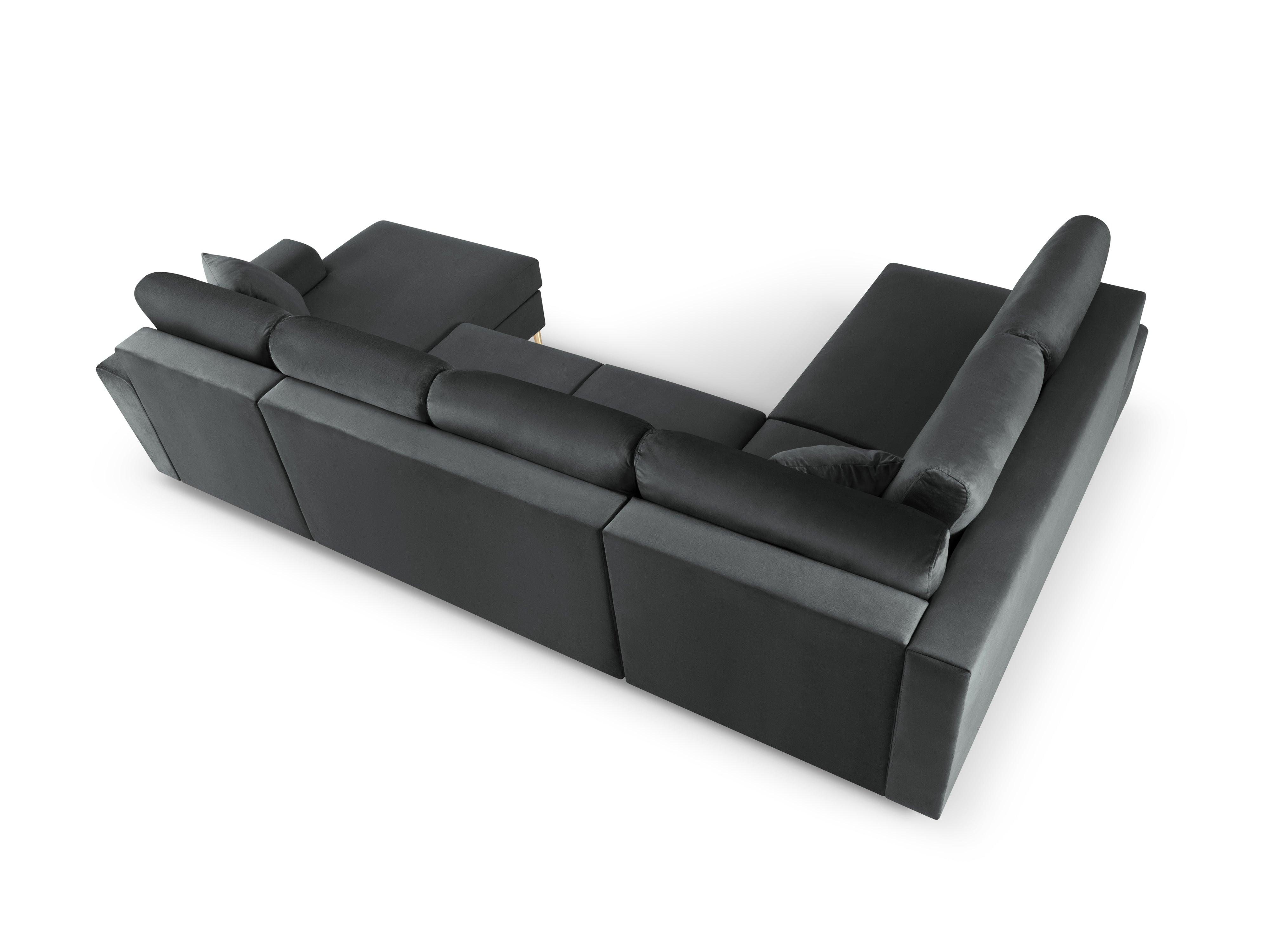 Narożnik lewostronny aksamitny panoramiczny z funkcją spania KYOTO ciemnoszary z czarną podstawą Cosmopolitan Design Eye on Design