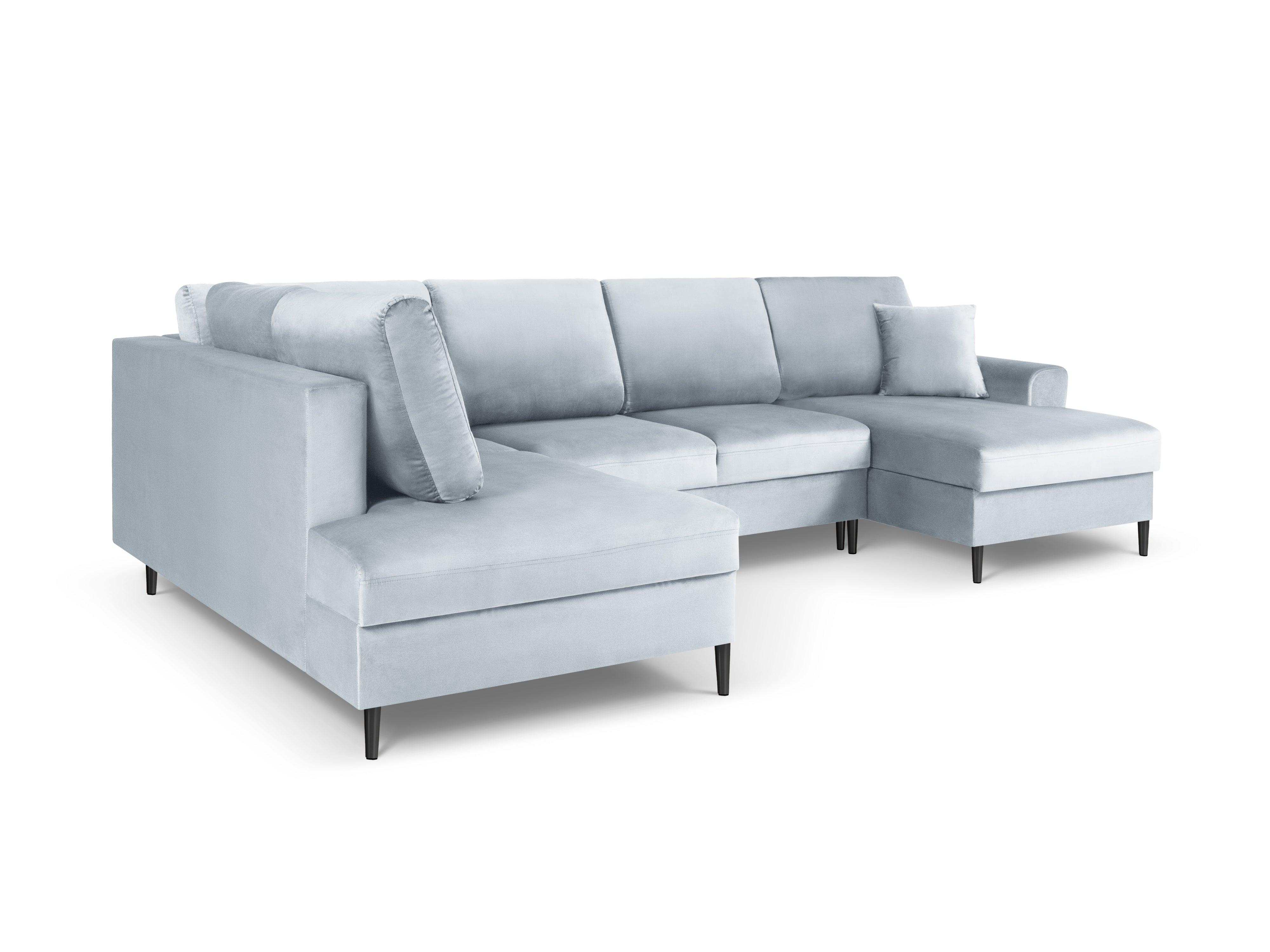 Narożnik lewostronny aksamitny panoramiczny z funkcją spania KYOTO jasnoniebieski z czarną podstawą Cosmopolitan Design Eye on Design