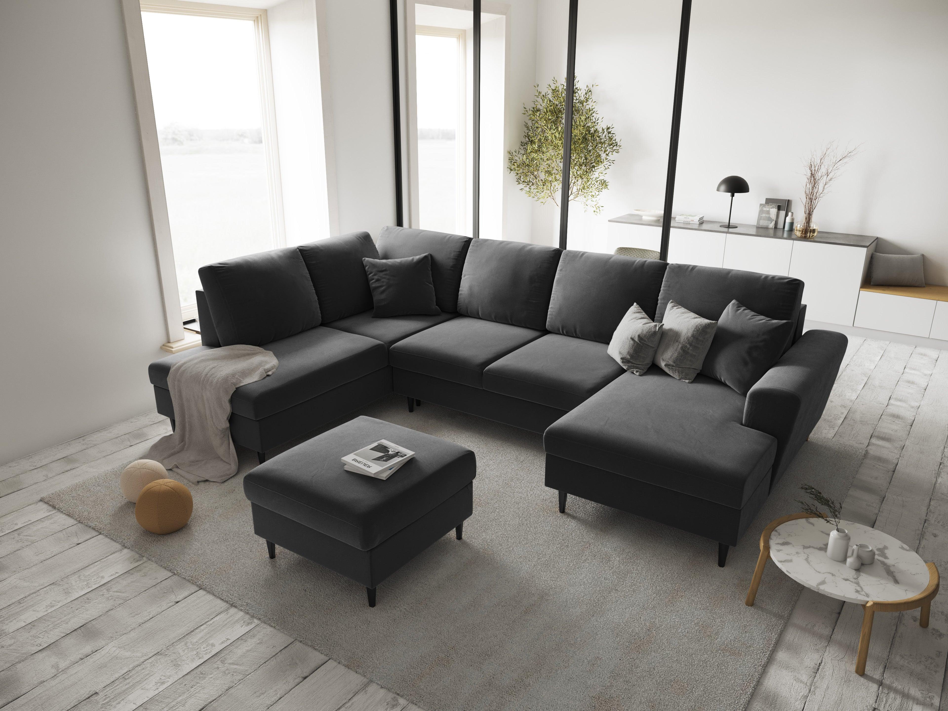 Narożnik lewostronny aksamitny panoramiczny z funkcją spania KYOTO jasnoszary z czarną podstawą Cosmopolitan Design Eye on Design