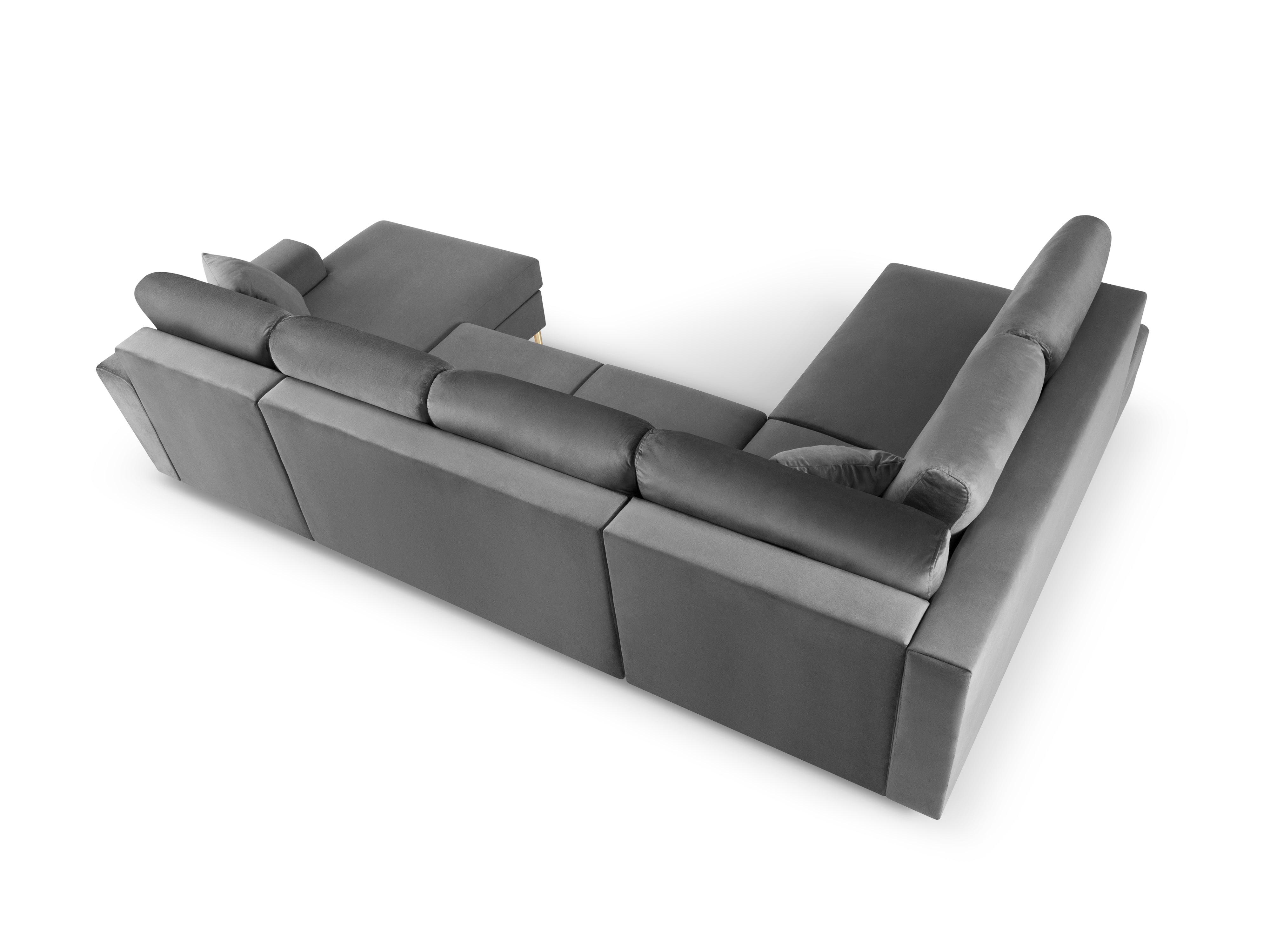 Narożnik lewostronny aksamitny panoramiczny z funkcją spania KYOTO jasnoszary z czarną podstawą Cosmopolitan Design Eye on Design