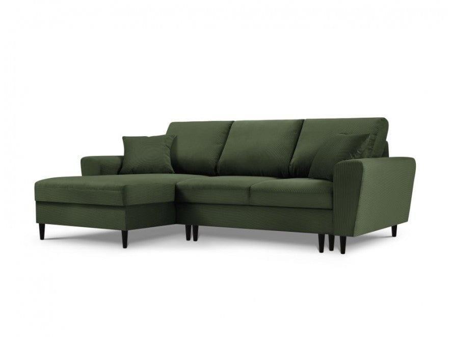 Narożnik lewostronny sztruksowy z funkcją spania KYOTO ciemnozielony Cosmopolitan Design Eye on Design