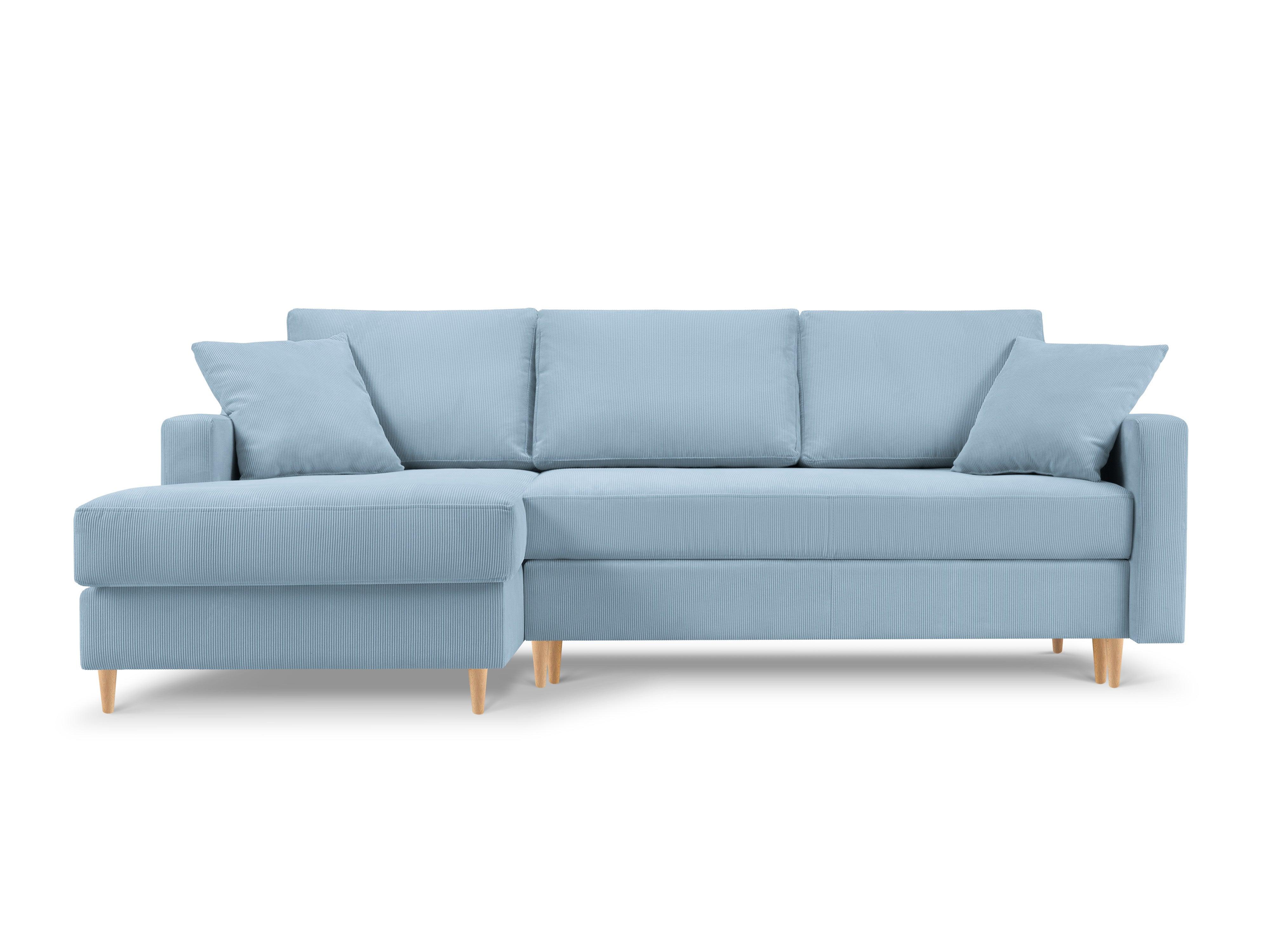 Narożnik lewostronny sztruksowy z funkcją spania ROSE jasnoniebieski Mazzini Sofas Eye on Design