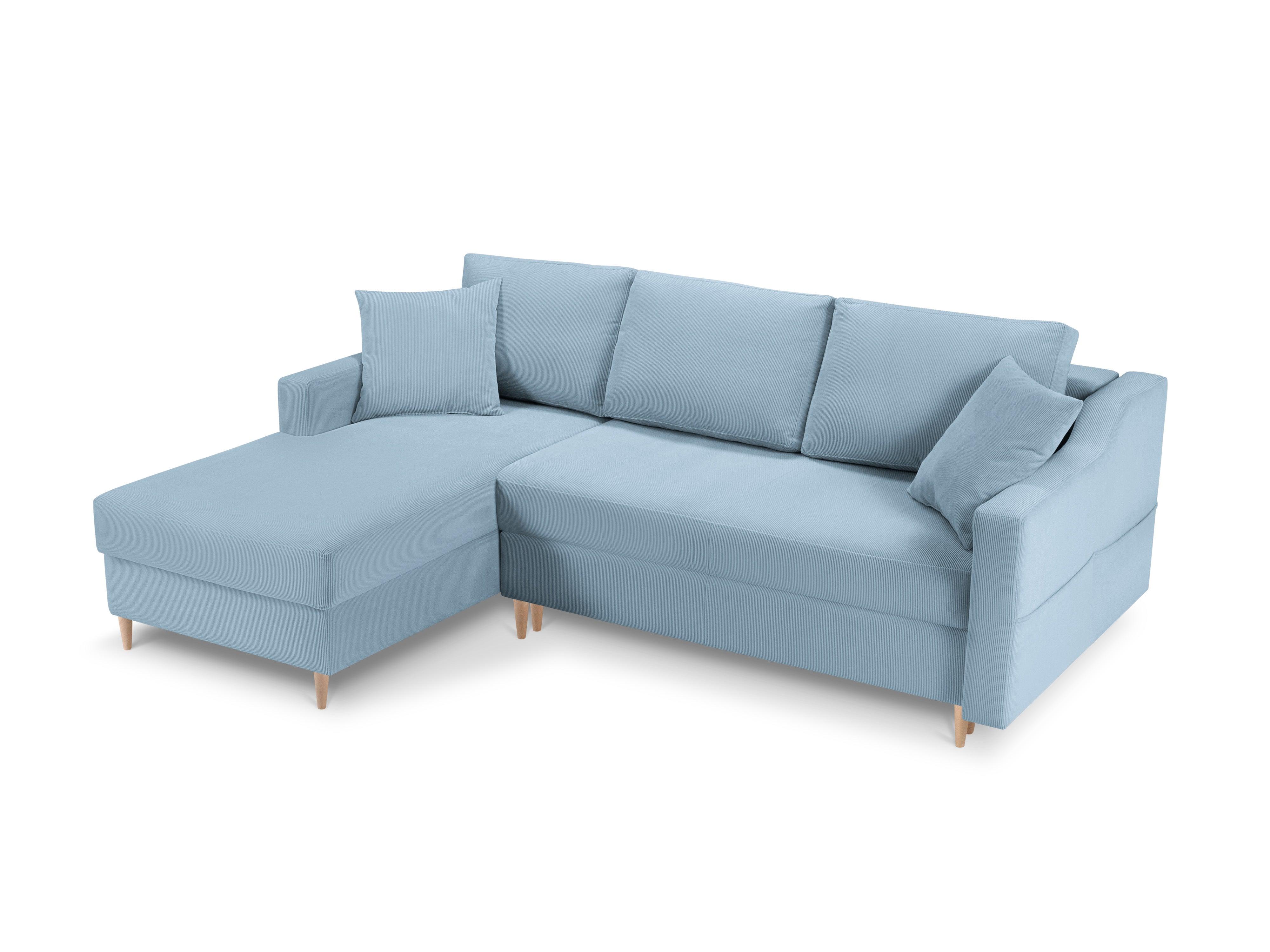 Narożnik lewostronny sztruksowy z funkcją spania ROSE jasnoniebieski Mazzini Sofas Eye on Design