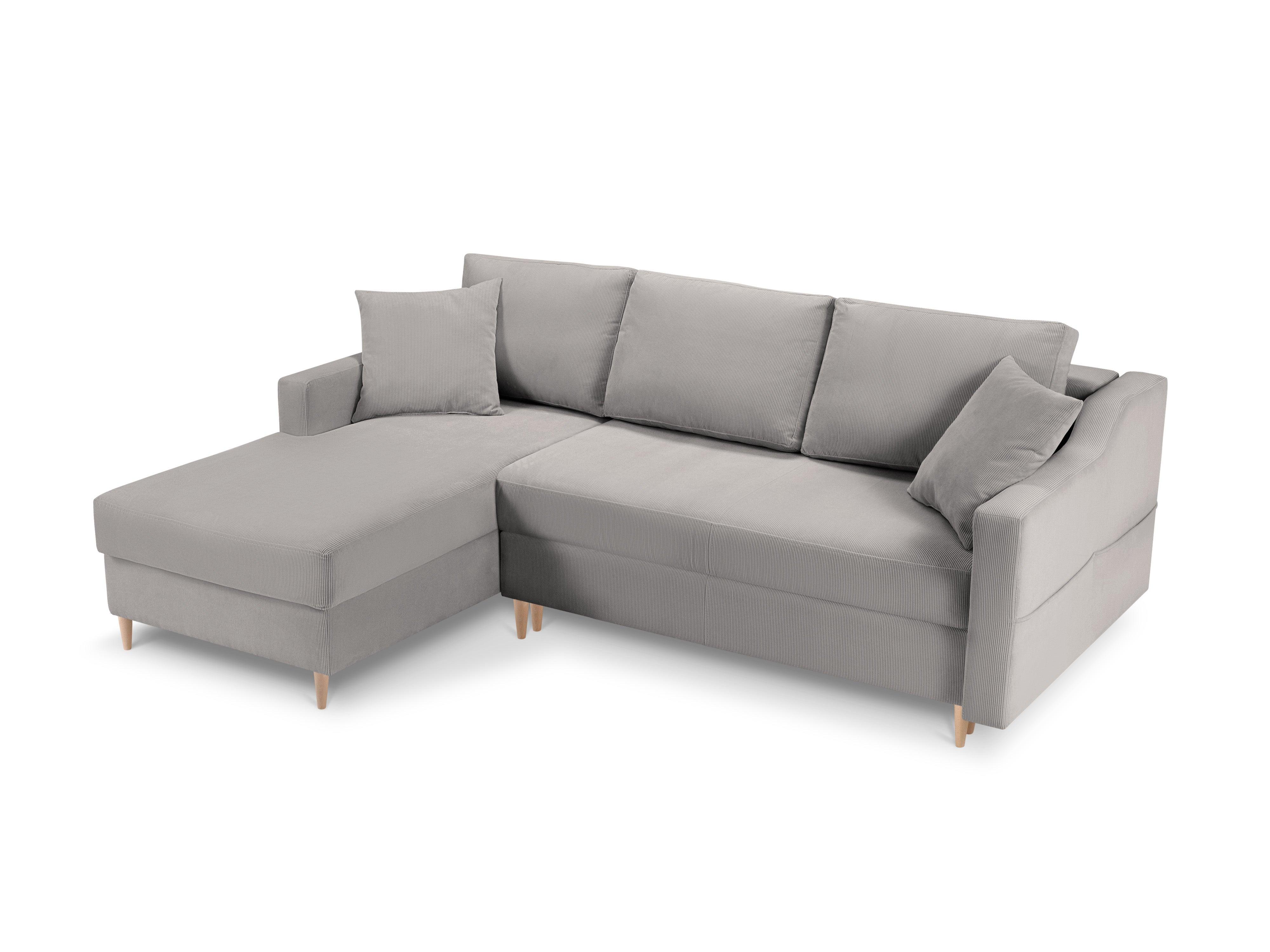 Narożnik lewostronny sztruksowy z funkcją spania ROSE jasnoszary Mazzini Sofas Eye on Design