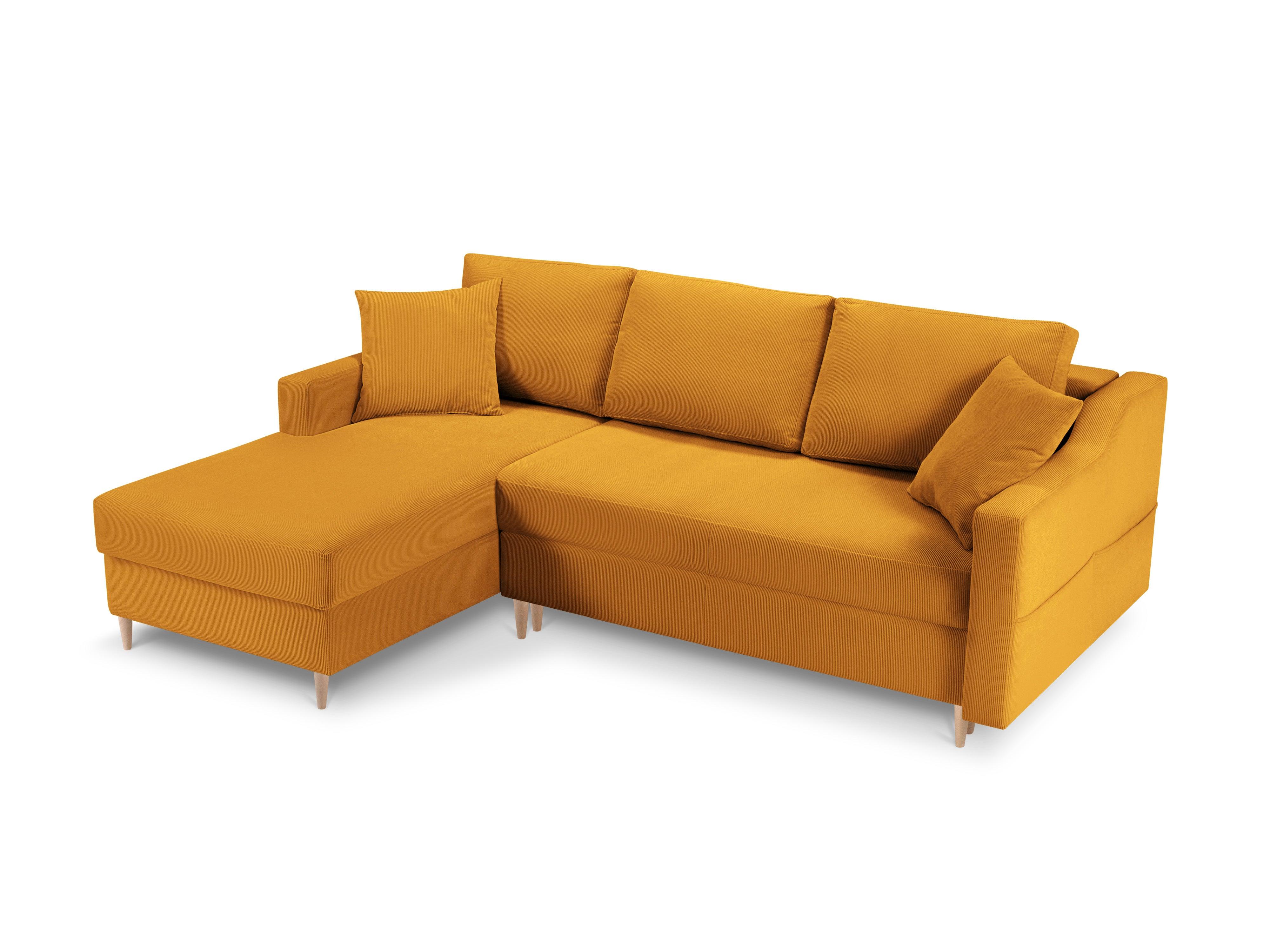 Narożnik lewostronny sztruksowy z funkcją spania ROSE żółty Mazzini Sofas Eye on Design