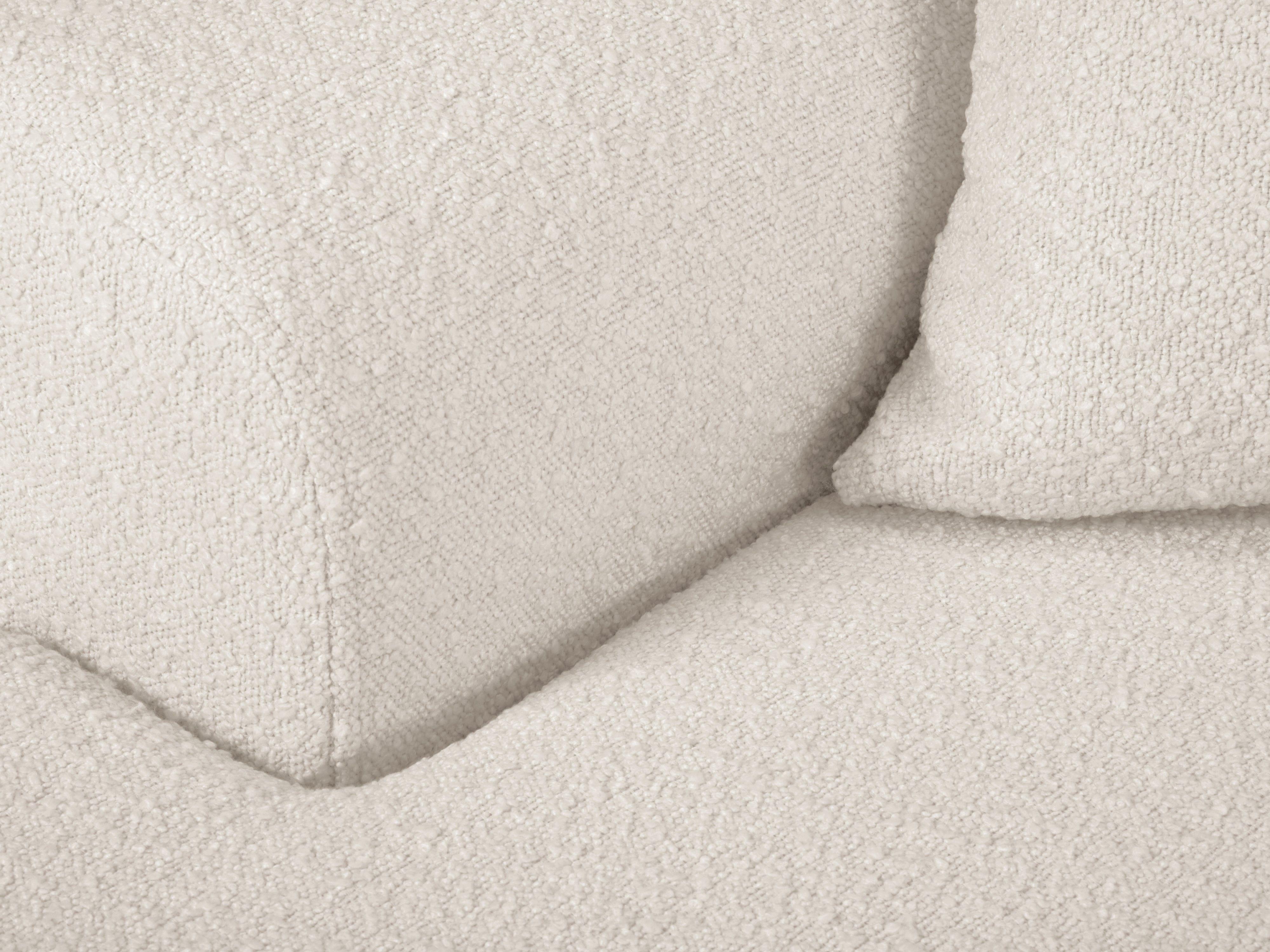 Narożnik lewostronny z funkcją spania KYOTO beżowy bouclé z drewnianą podstawą Cosmopolitan Design Eye on Design