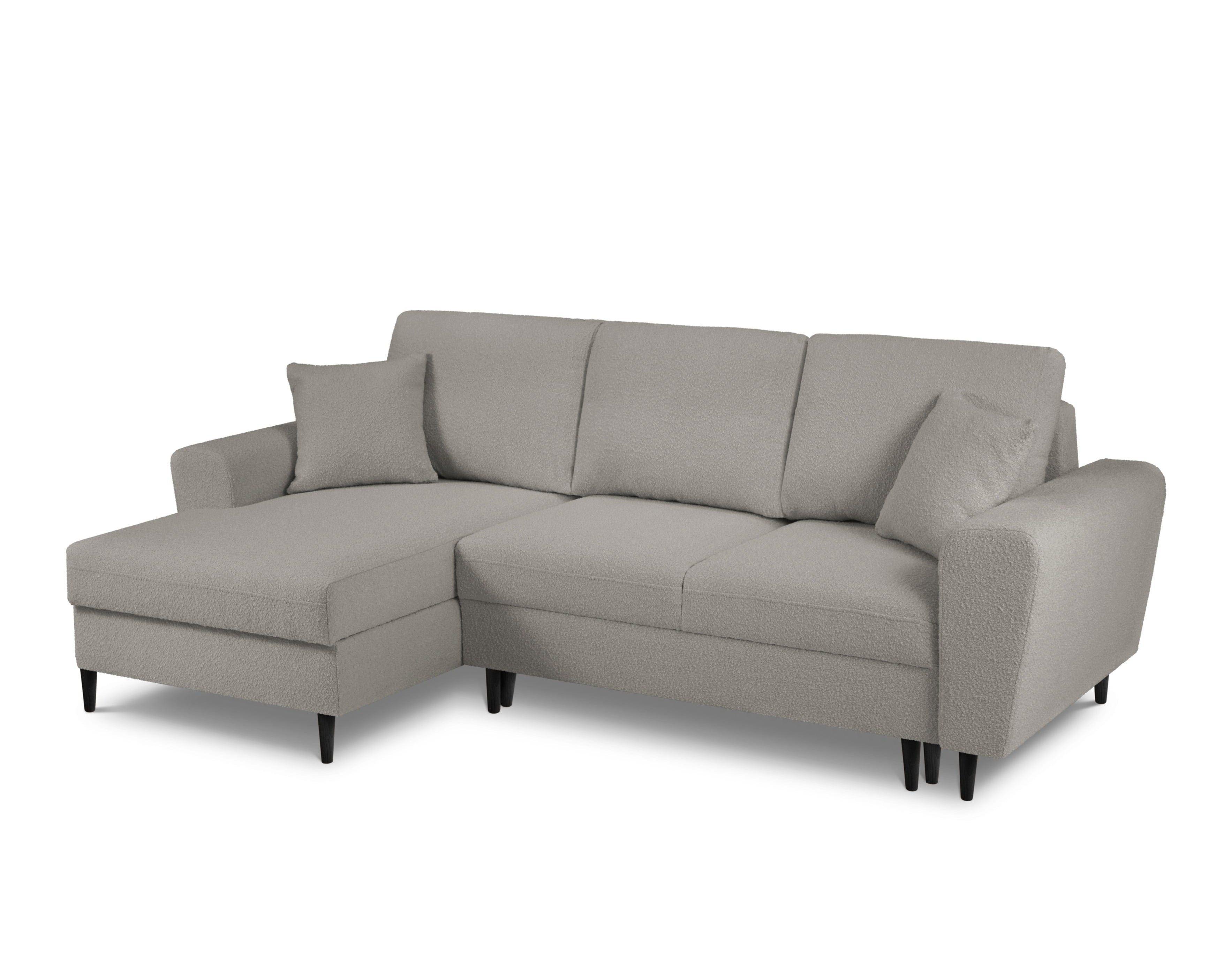 Narożnik lewostronny z funkcją spania KYOTO szary bouclé z czarną podstawą Cosmopolitan Design Eye on Design