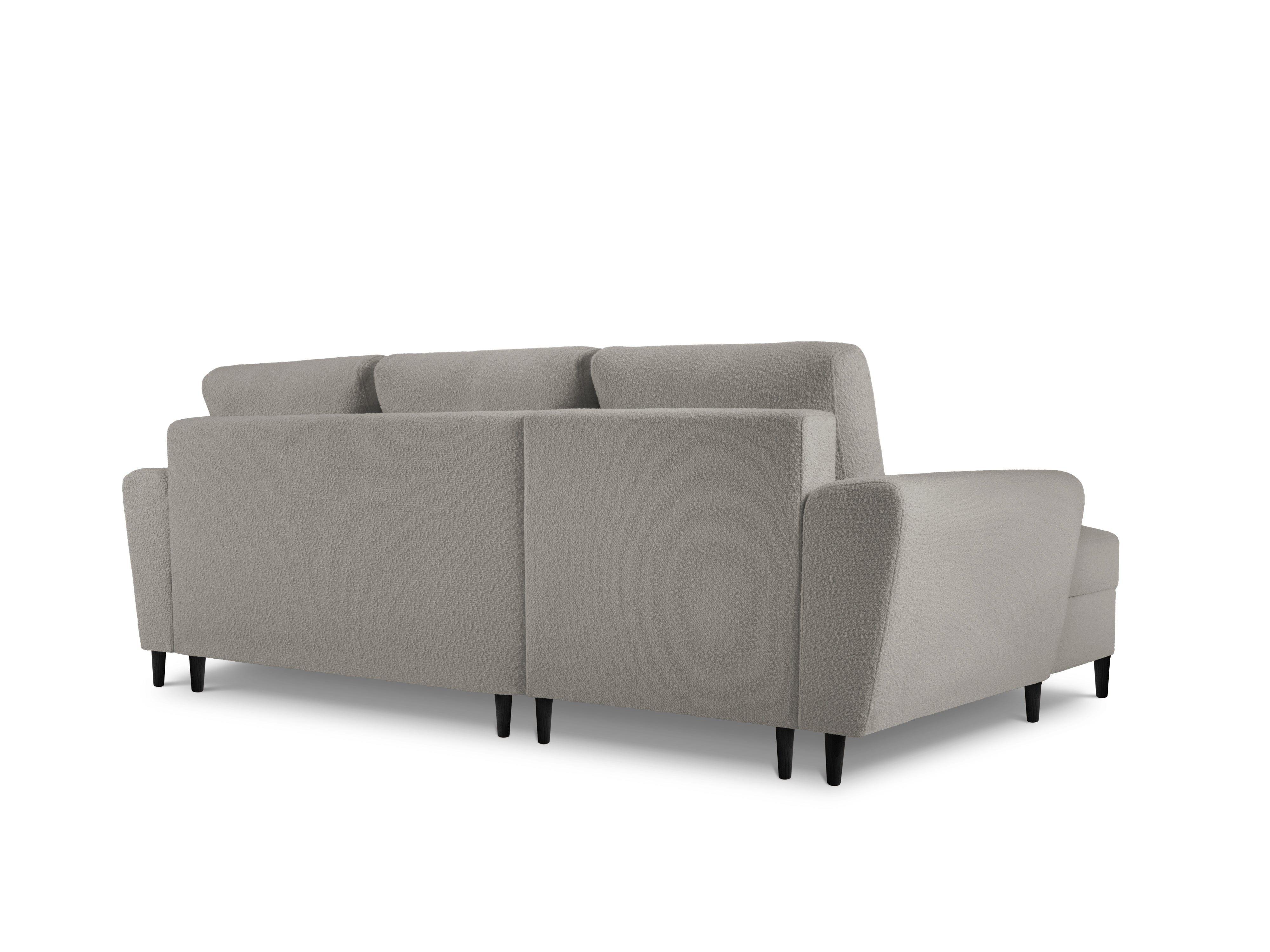 Narożnik lewostronny z funkcją spania KYOTO szary bouclé z czarną podstawą Cosmopolitan Design Eye on Design