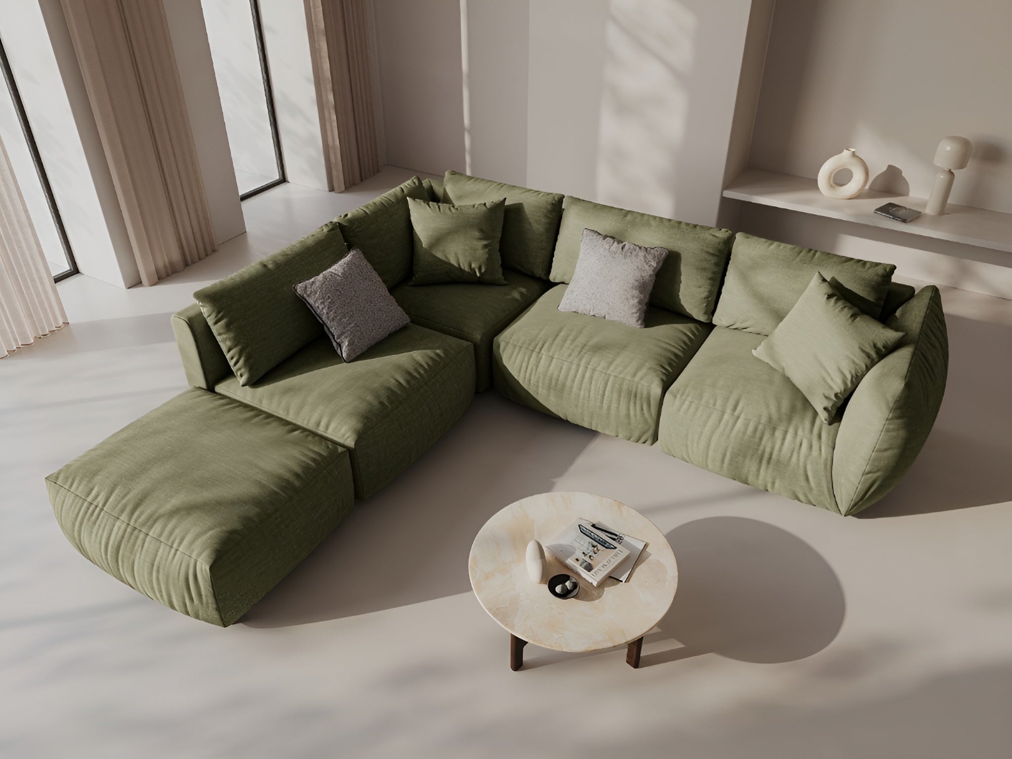 Right-facing modular corner sofa for 4 people CHRIS green chenille