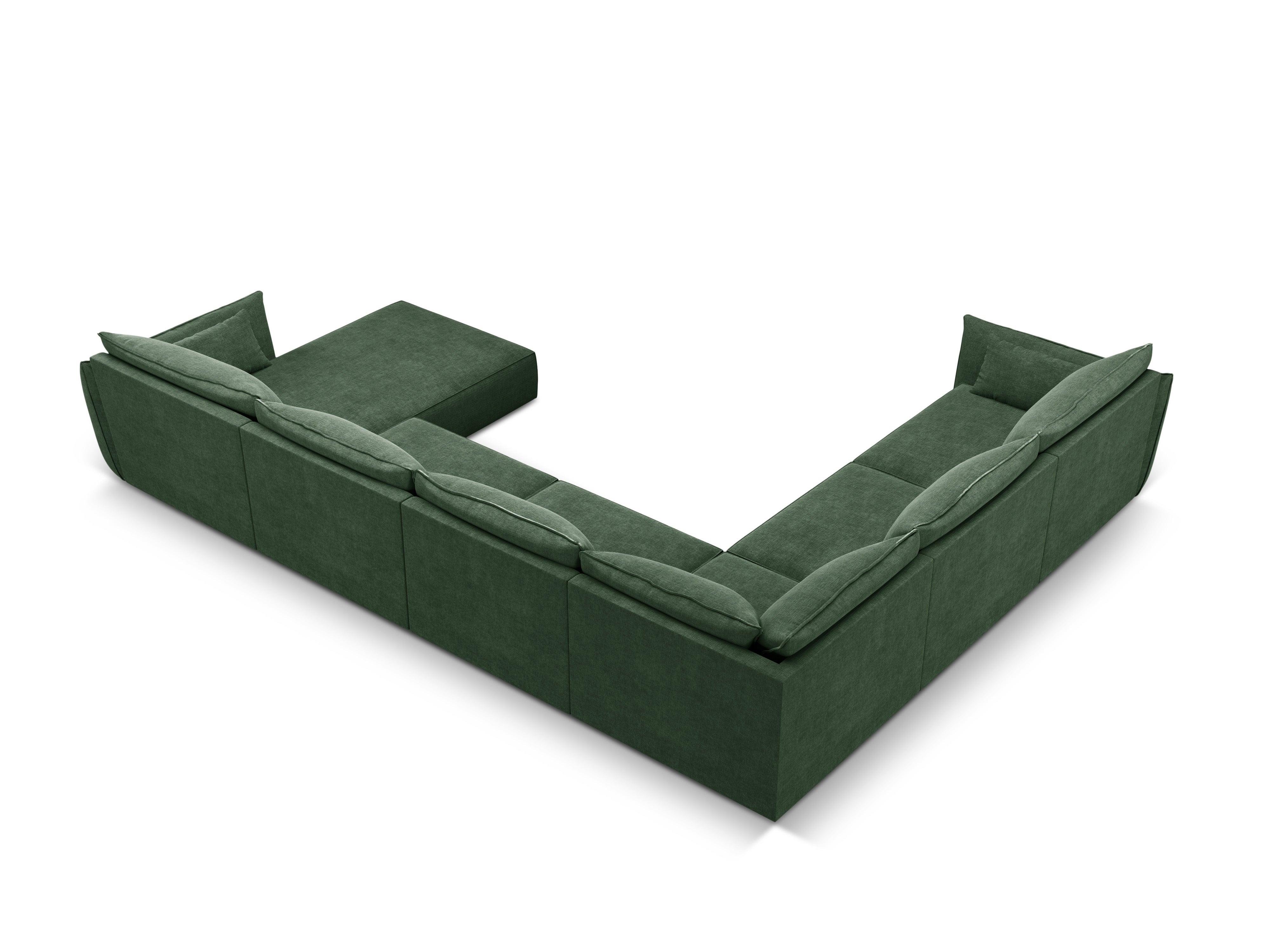 Narożnik panoramiczny w tkaninie szenilowej lewostronny VANDA butelkowa zieleń Mazzini Sofas Eye on Design