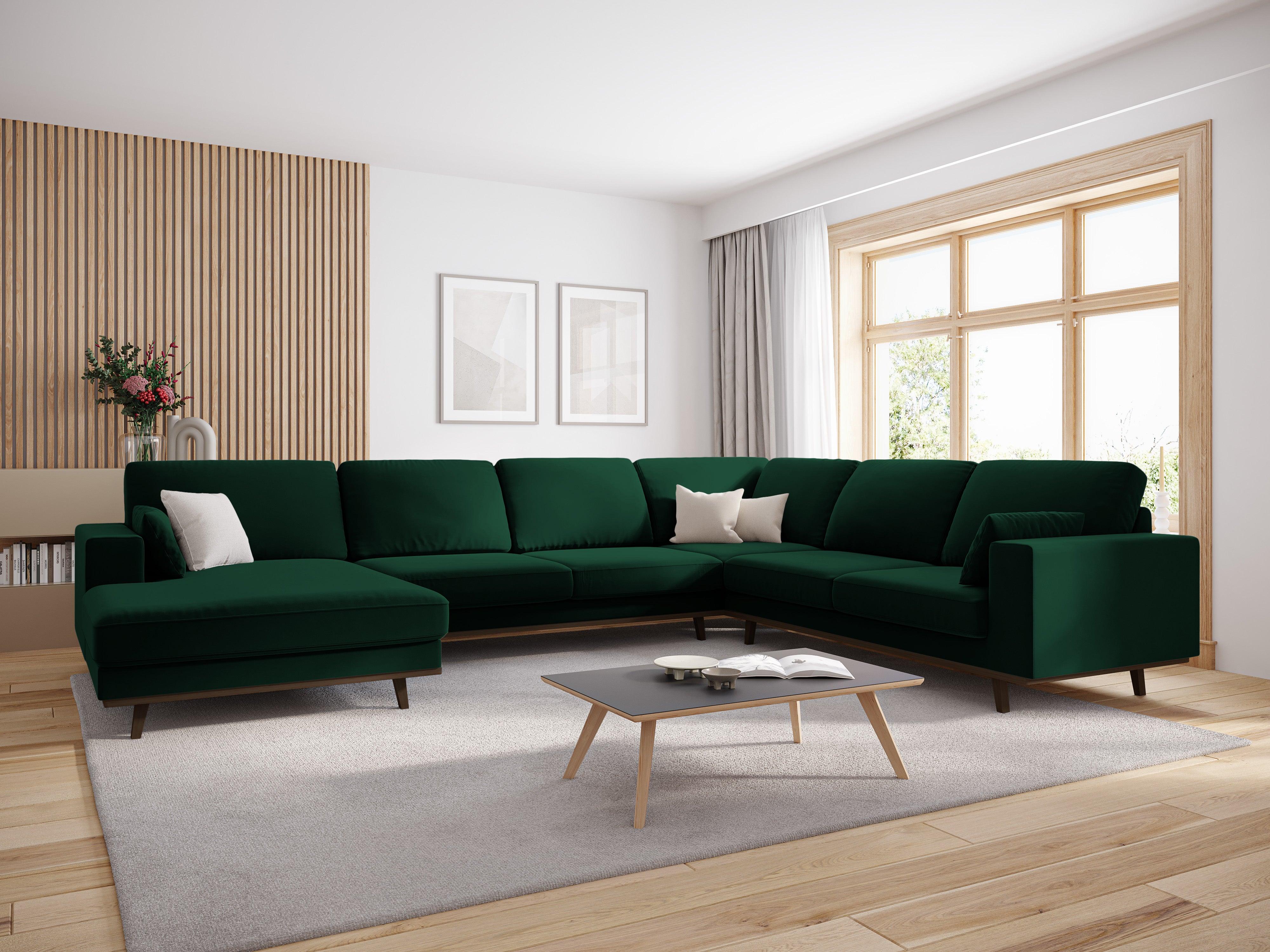 Narożnik prawostronny aksamitny panoramiczny HEBE butelkowa zieleń Mazzini Sofas Eye on Design