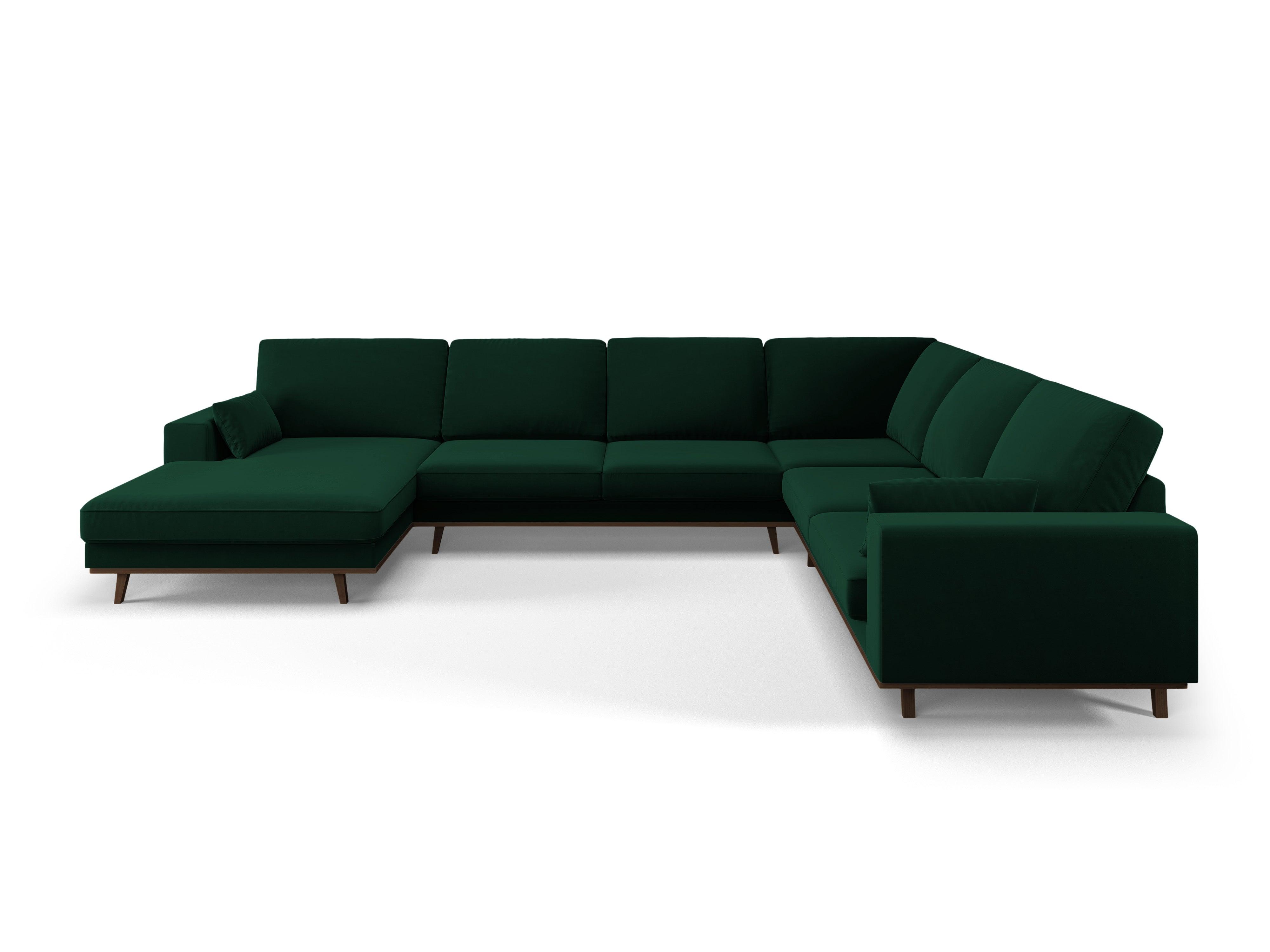 Narożnik prawostronny aksamitny panoramiczny HEBE butelkowa zieleń Mazzini Sofas Eye on Design