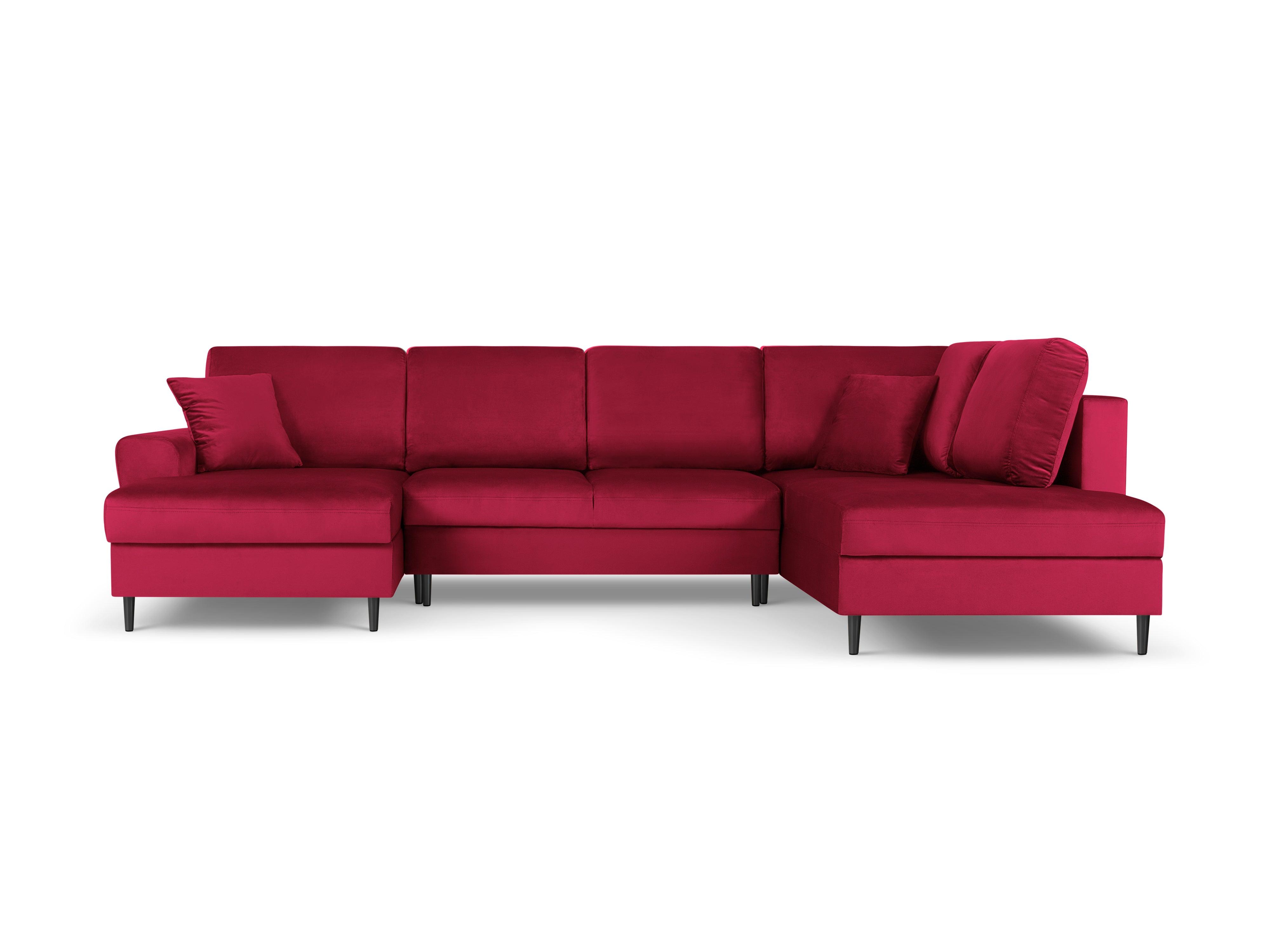 Narożnik prawostronny aksamitny panoramiczny z funkcją spania KYOTO czerwony z czarną podstawą Cosmopolitan Design Eye on Design