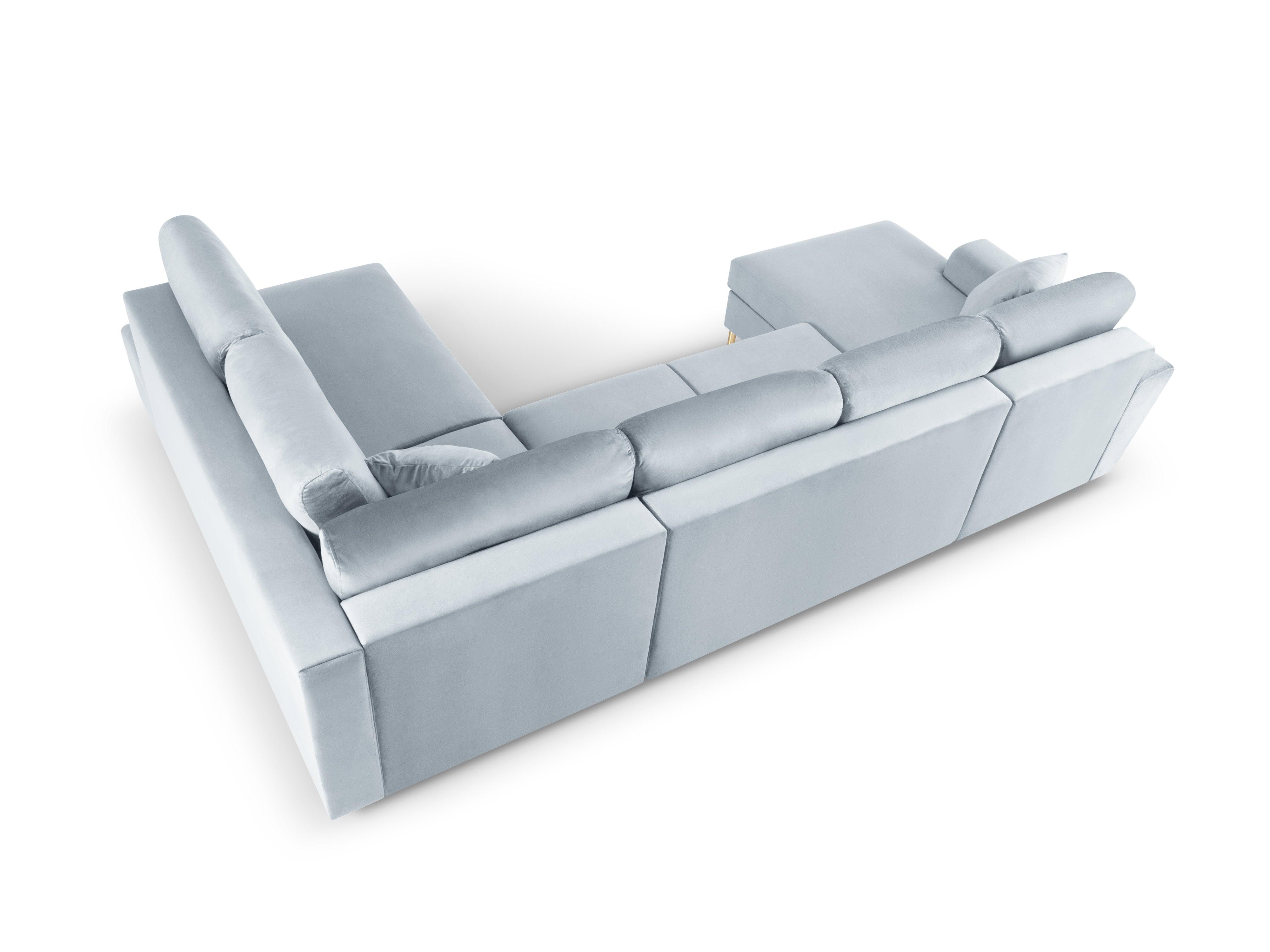 Narożnik prawostronny aksamitny panoramiczny z funkcją spania KYOTO jasnoniebieski z czarną podstawą Cosmopolitan Design Eye on Design