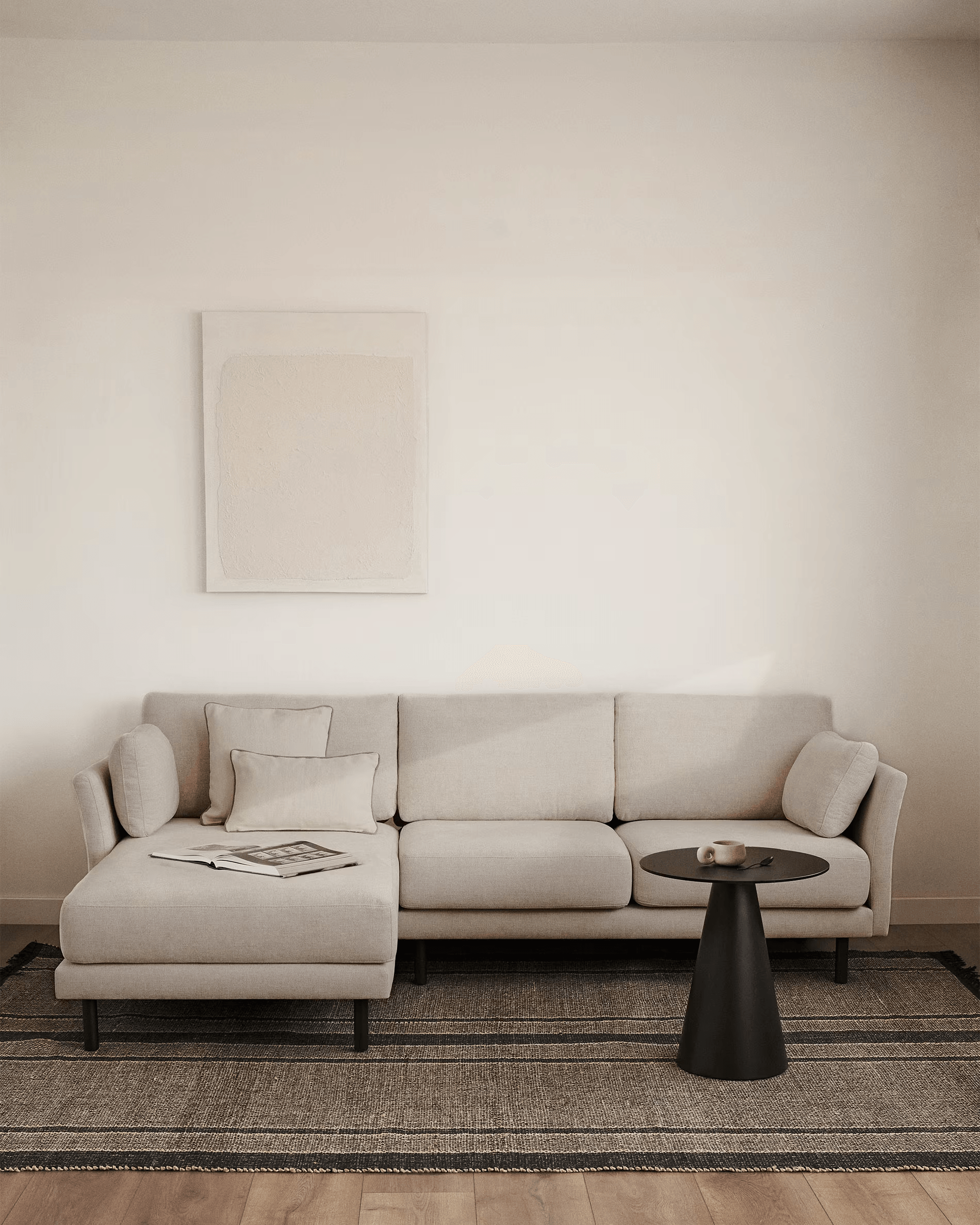 Narożnik prawostronny GILMA perłowy z czarną podstawą La Forma Eye on Design